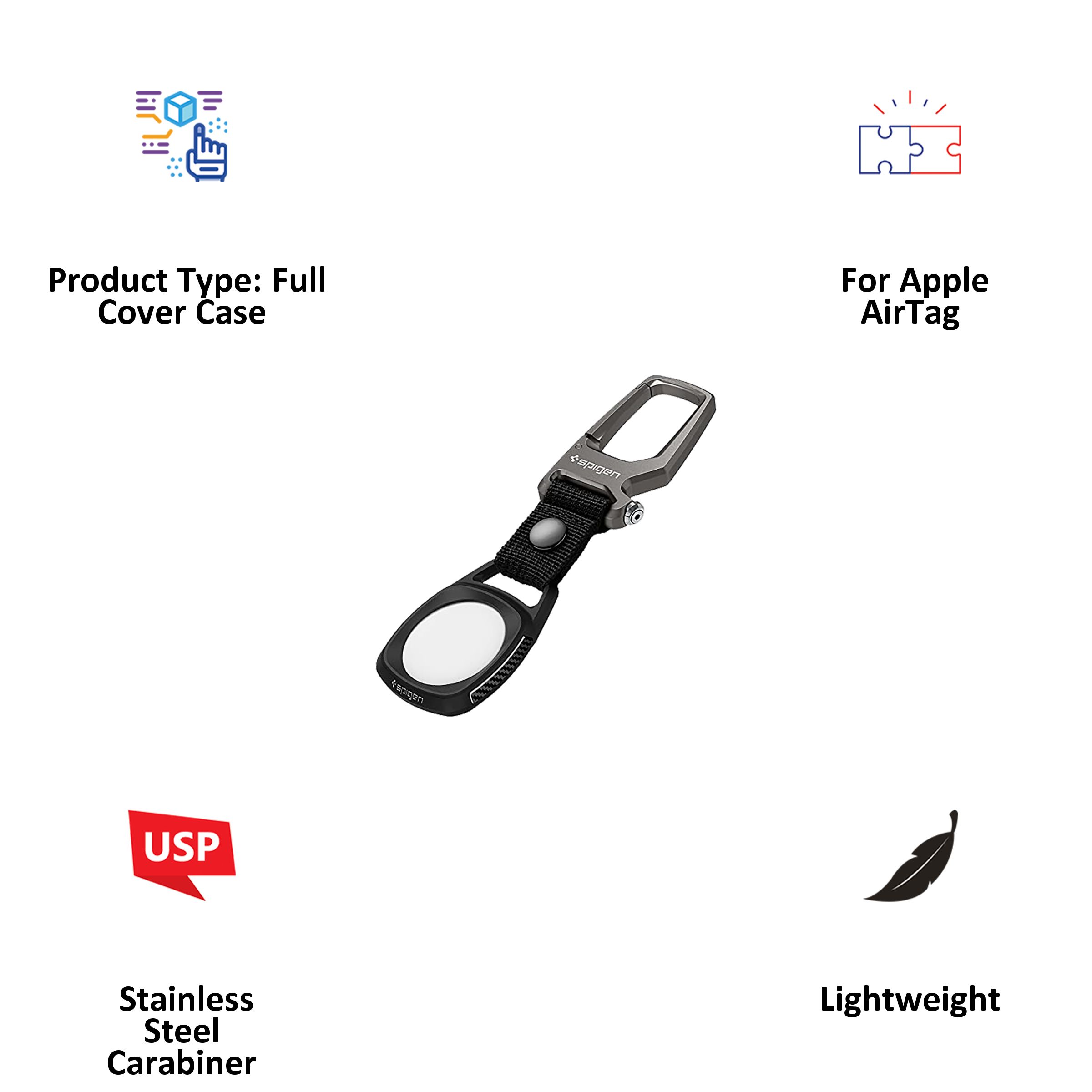 spigen Rugged Armor Fabric & Zinc Alloy Full Cover Case For Apple AirTag (Doubles Up As A Bottle-Opener, AMP01565, Matte Black)_3