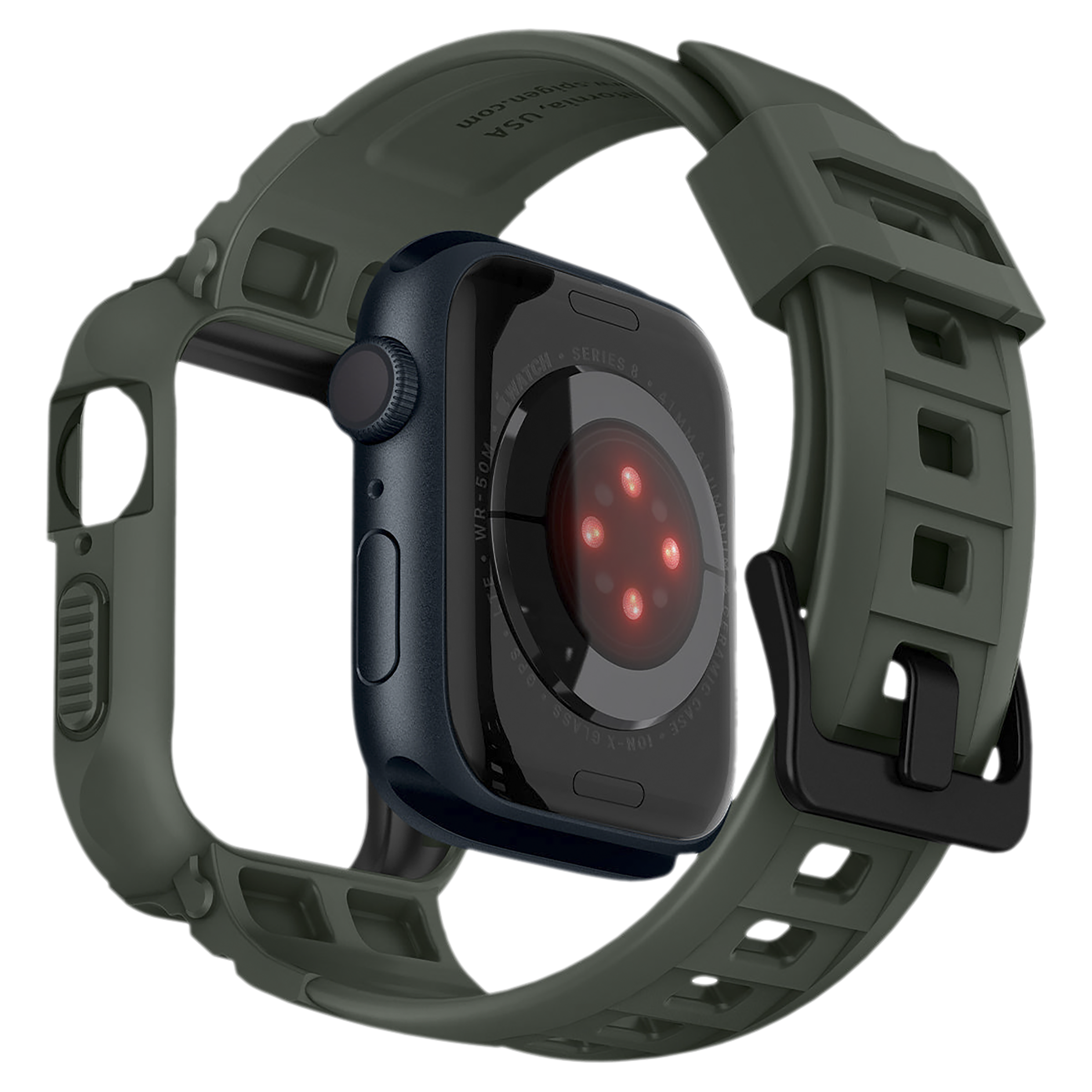 Spigen Rugged Armor Pro TPU Case for Apple Watch Series SE 2, SE, 8, 7, 6, 5 & 4 (41mm / 40mm) (Shock-Absorbent Layer, Military Green)_11