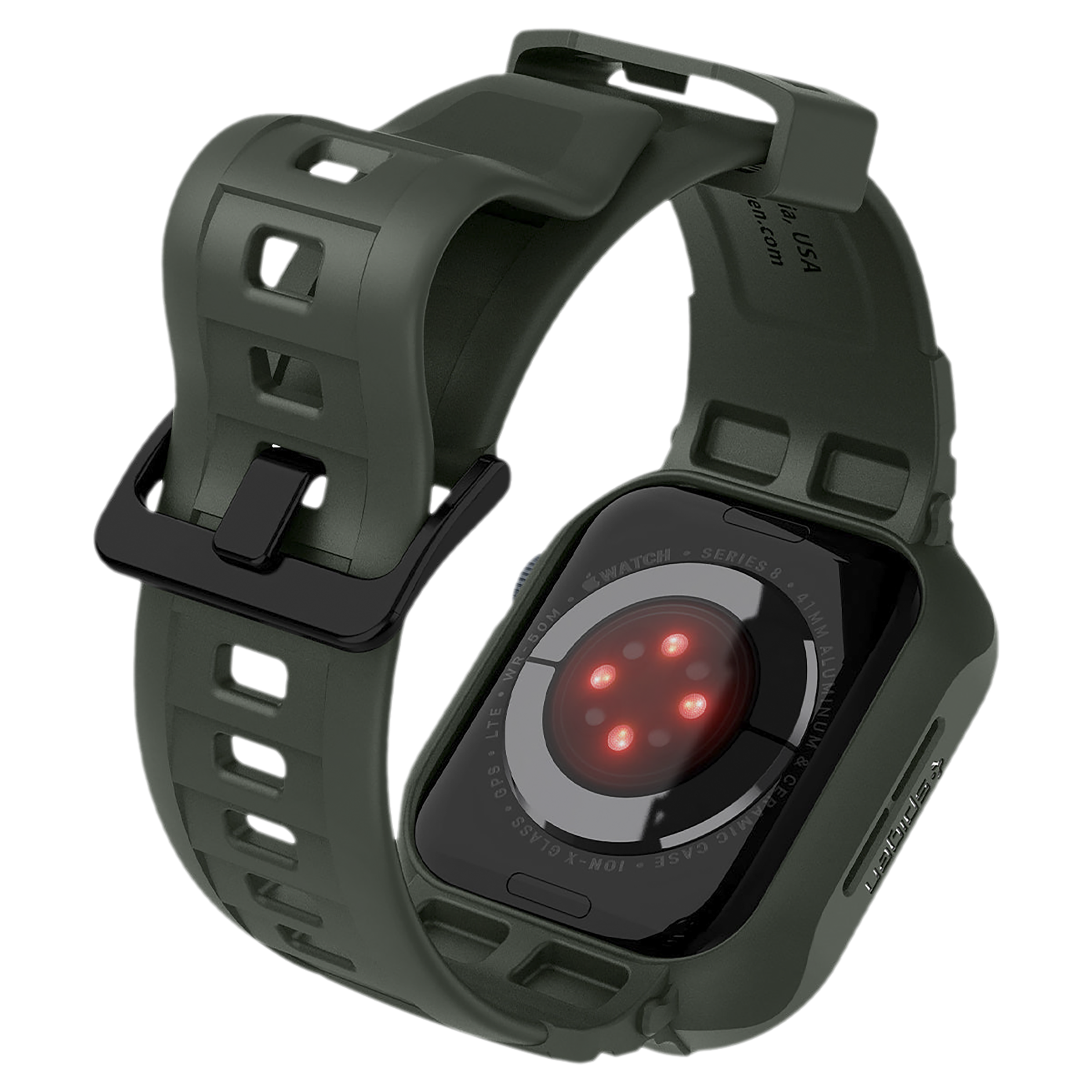 Spigen Rugged Armor Pro TPU Case for Apple Watch Series SE 2, SE, 8, 7, 6, 5 & 4 (41mm / 40mm) (Shock-Absorbent Layer, Military Green)_12