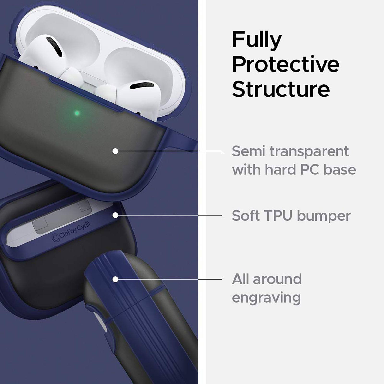 spigen Color Brick TPU and Polycarbonate Full Case Cover for Apple Airpods Pro (Shock Absorbent, Navy Blue)_7