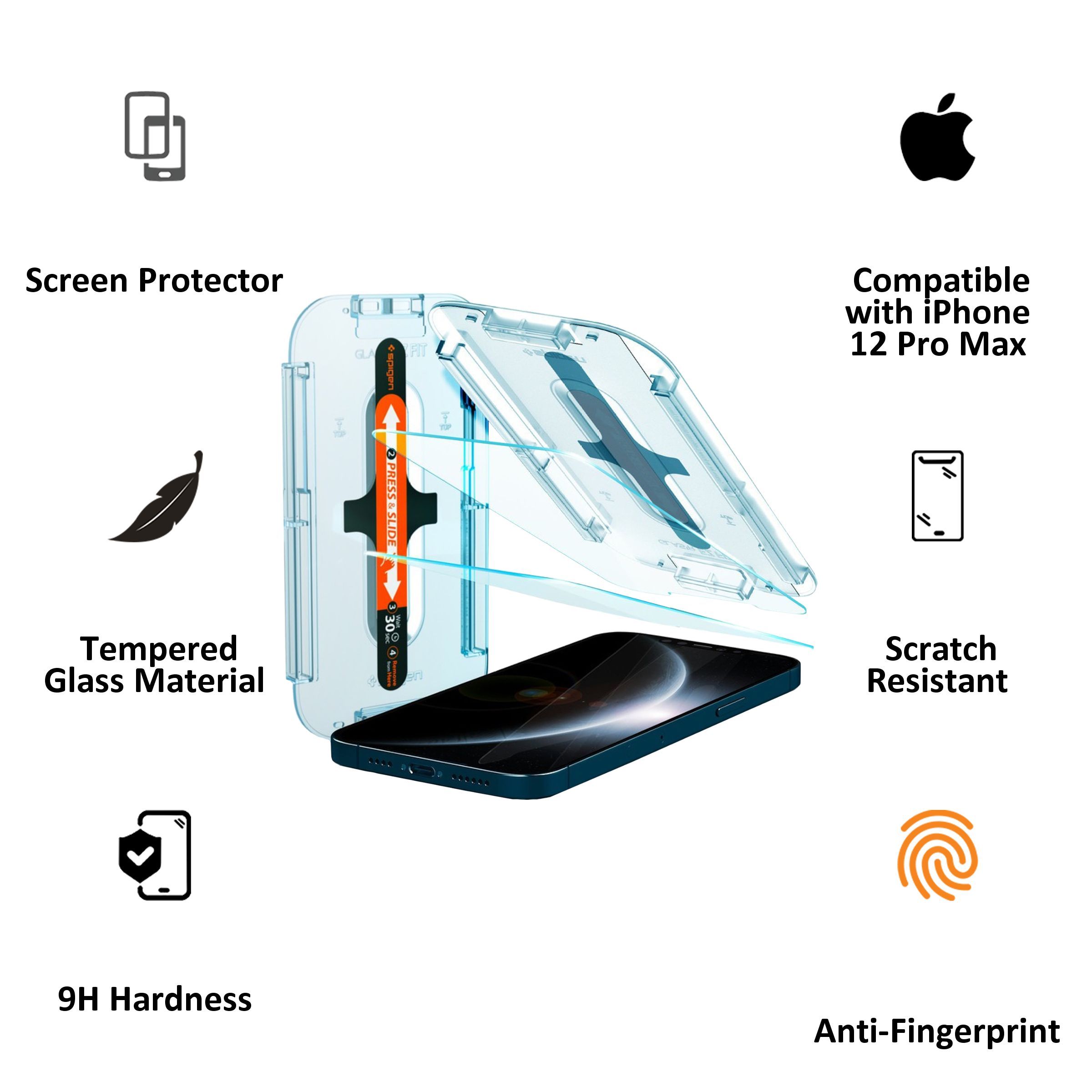 spigen GlastR EZ Fit Tempered Glass for Apple iPhone 12 Pro Max (9H Hardness)_2