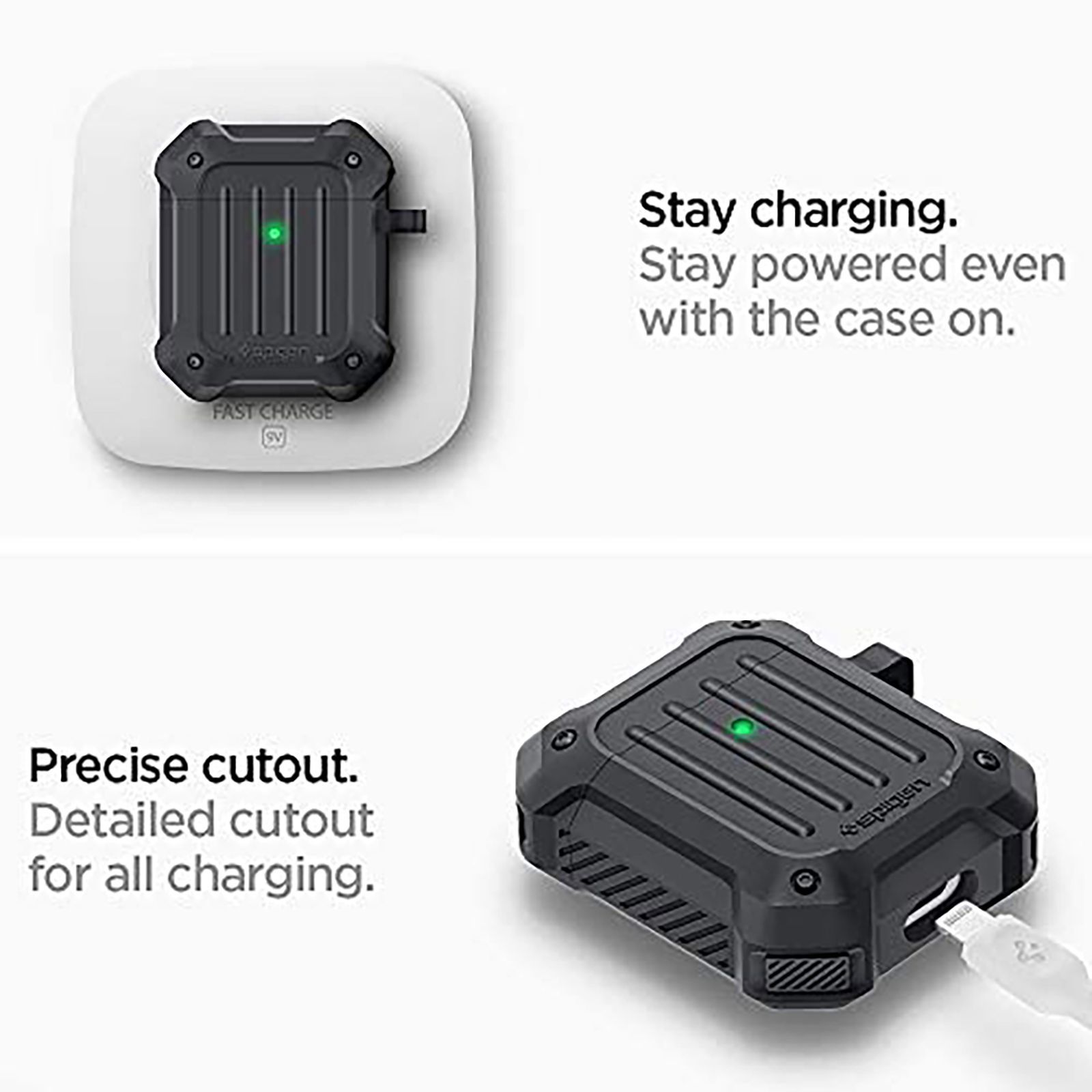 spigen Tough Armor Silicone Full Cover Case For Apple Airpods 1/Airpods 2 (Rugged Design For Daily Scratch Defense, 074CS26498, Charcoal)_4