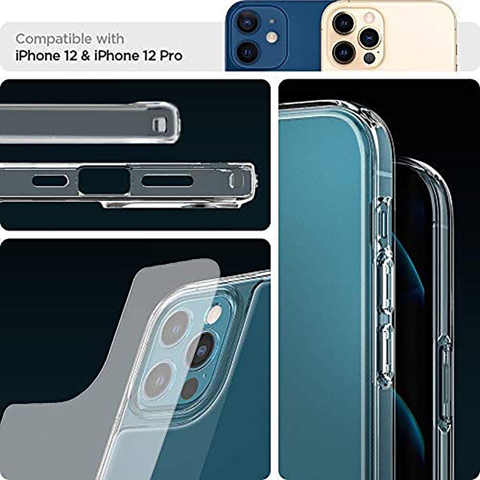 spigen Quartz Hybrid Tempered Glass & TPU Back Case For Apple iPhone 12/iPhone 12 Pro (Air Cushion Technology, ACS02601, Matte Clear)_9