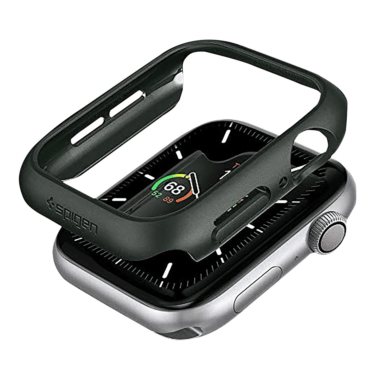 Spigen Thin Fit Polycarbonate Case for Apple Watch Series SE 2, SE, 6, 5 & 4 (44mm) (Razor-Thin Frame, Military Green)_1