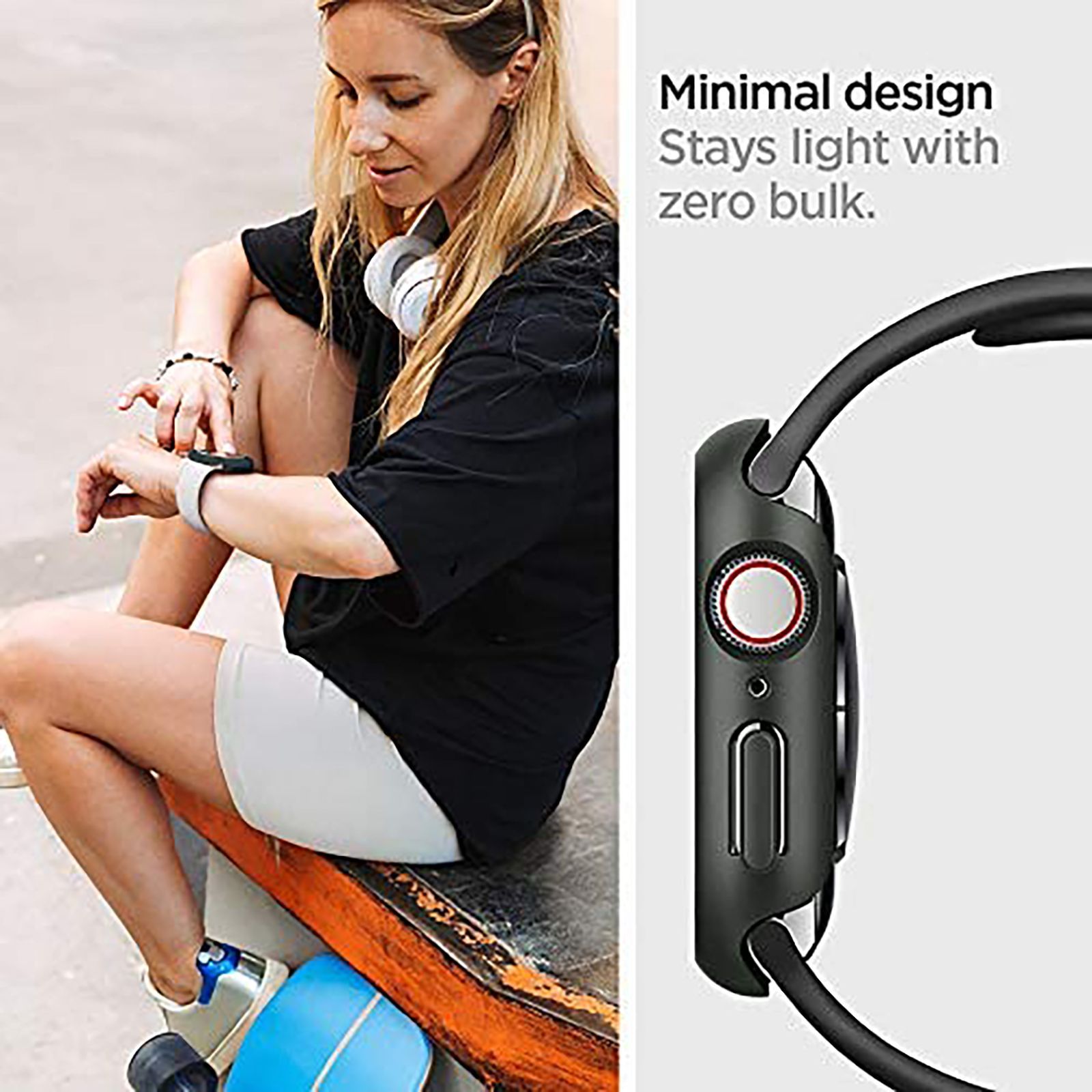 Spigen Thin Fit Polycarbonate Case for Apple Watch Series SE 2, SE, 6, 5 & 4 (44mm) (Razor-Thin Frame, Military Green)_8