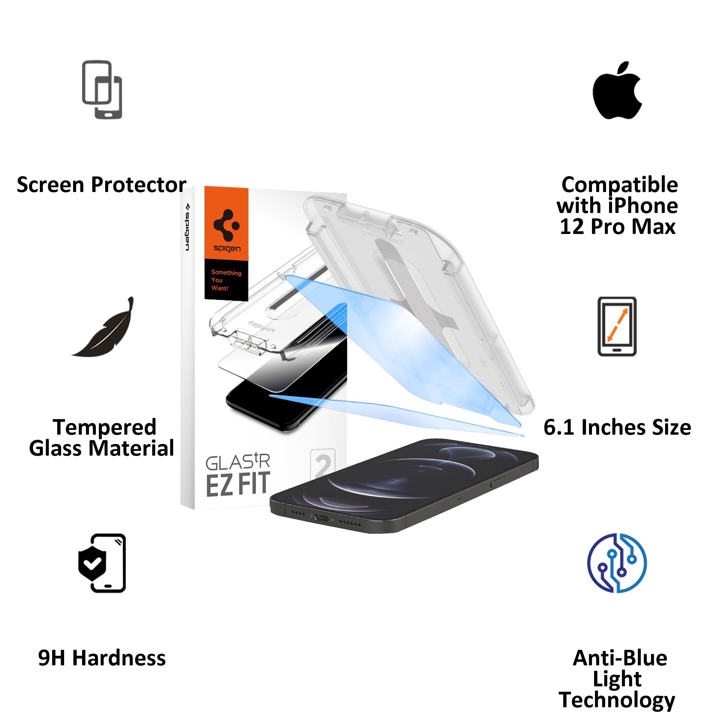 spigen GlastR EZ Fit Tempered Glass for Apple iPhone 12 Pro, 12 (9H Hardness)_2