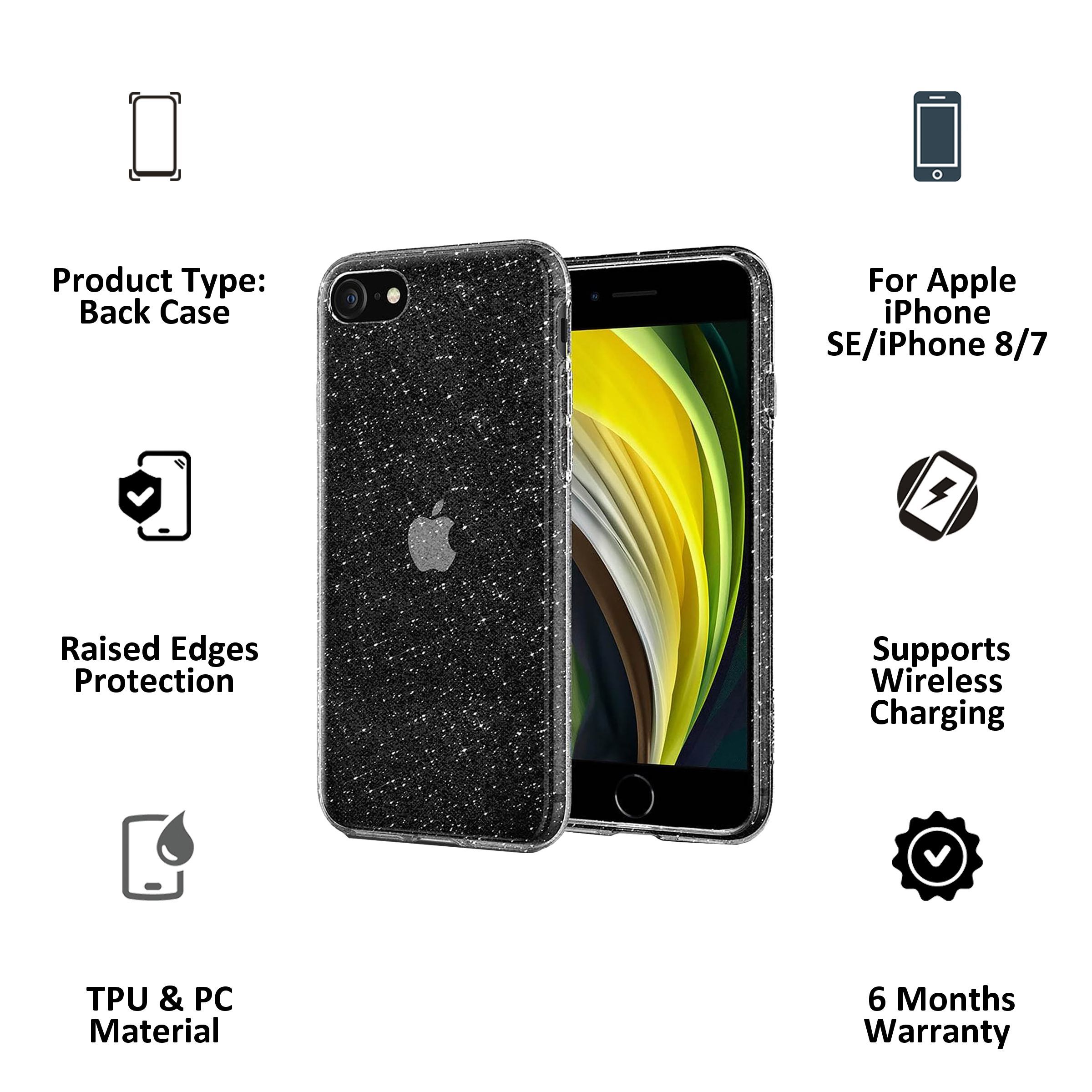 Spigen Liquid Crystal Glitter TPU Back Cover For iPhone SE (2020 & 2022), 8, 7 (Raised Edges for Added Protection, Crystal Quartz)_6