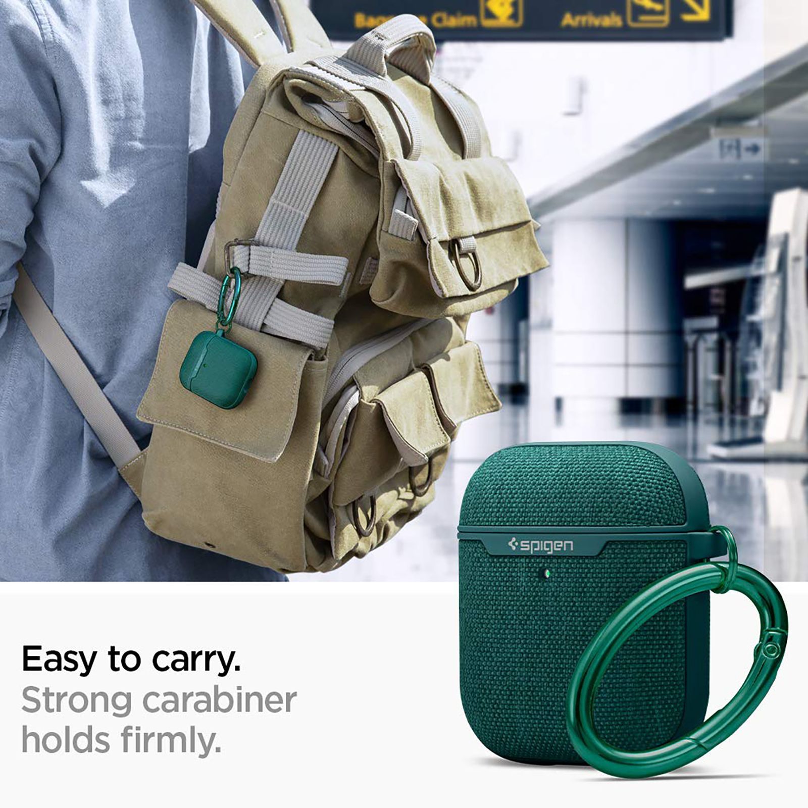 spigen Urban Fit PC & Fabric Full Cover Case For Airpods 1/Airpods 2 (Scratch Protection, ASD00678, Midnight Green)_7