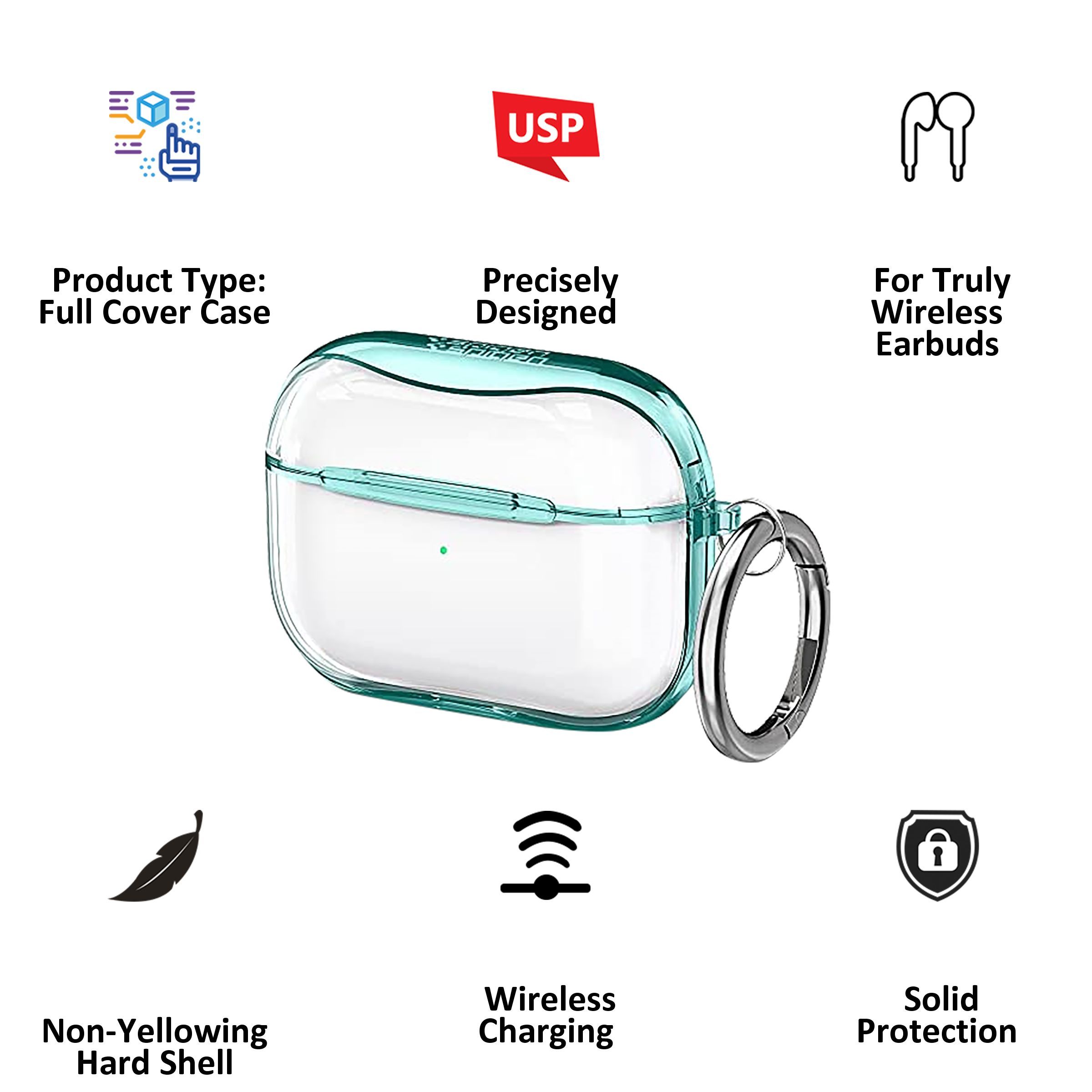 spigen Ultra Hybrid Crystal Full Cover Case For Apple Airpods Pro (Non-Yellowing Hard Shell, ASD01290, Green Crystal)_2