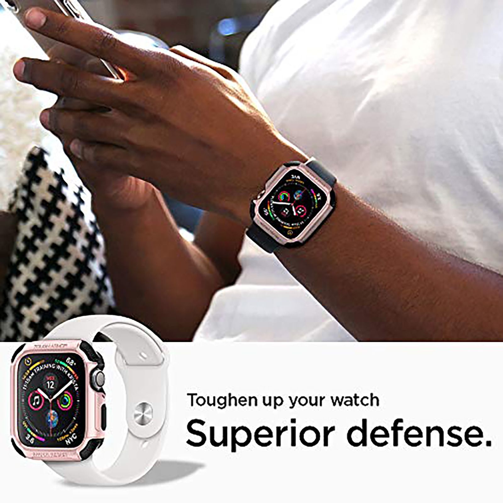 spigen Tough Armor TPU Case for Apple Watch 9, 8, 7 (45mm) (Raised Bezels, Rose Gold)_10