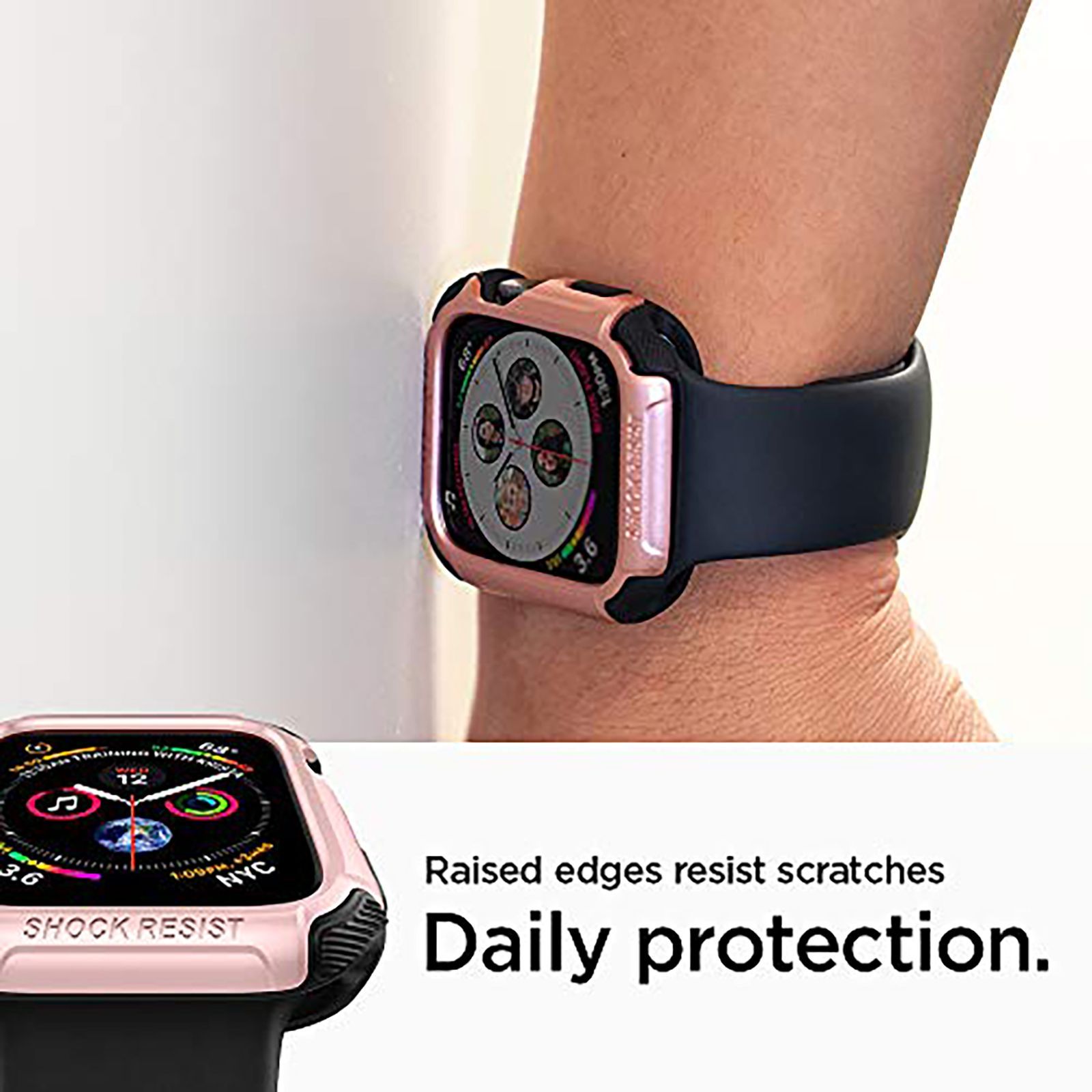 spigen Tough Armor TPU Case for Apple Watch 9, 8, 7 (45mm) (Raised Bezels, Rose Gold)_11
