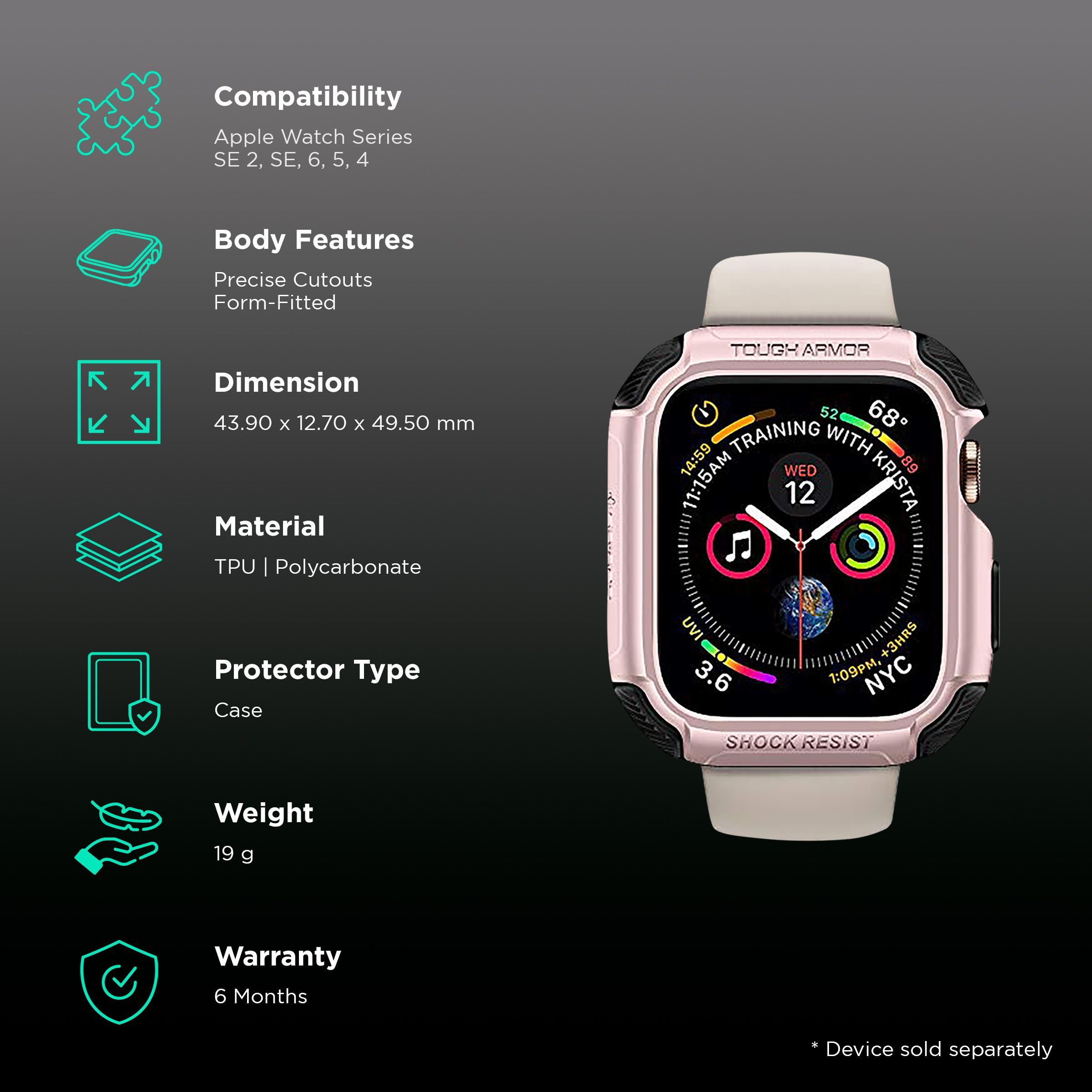 spigen Tough Armor TPU Case for Apple Watch 9, 8, 7 (45mm) (Raised Bezels, Rose Gold)_2