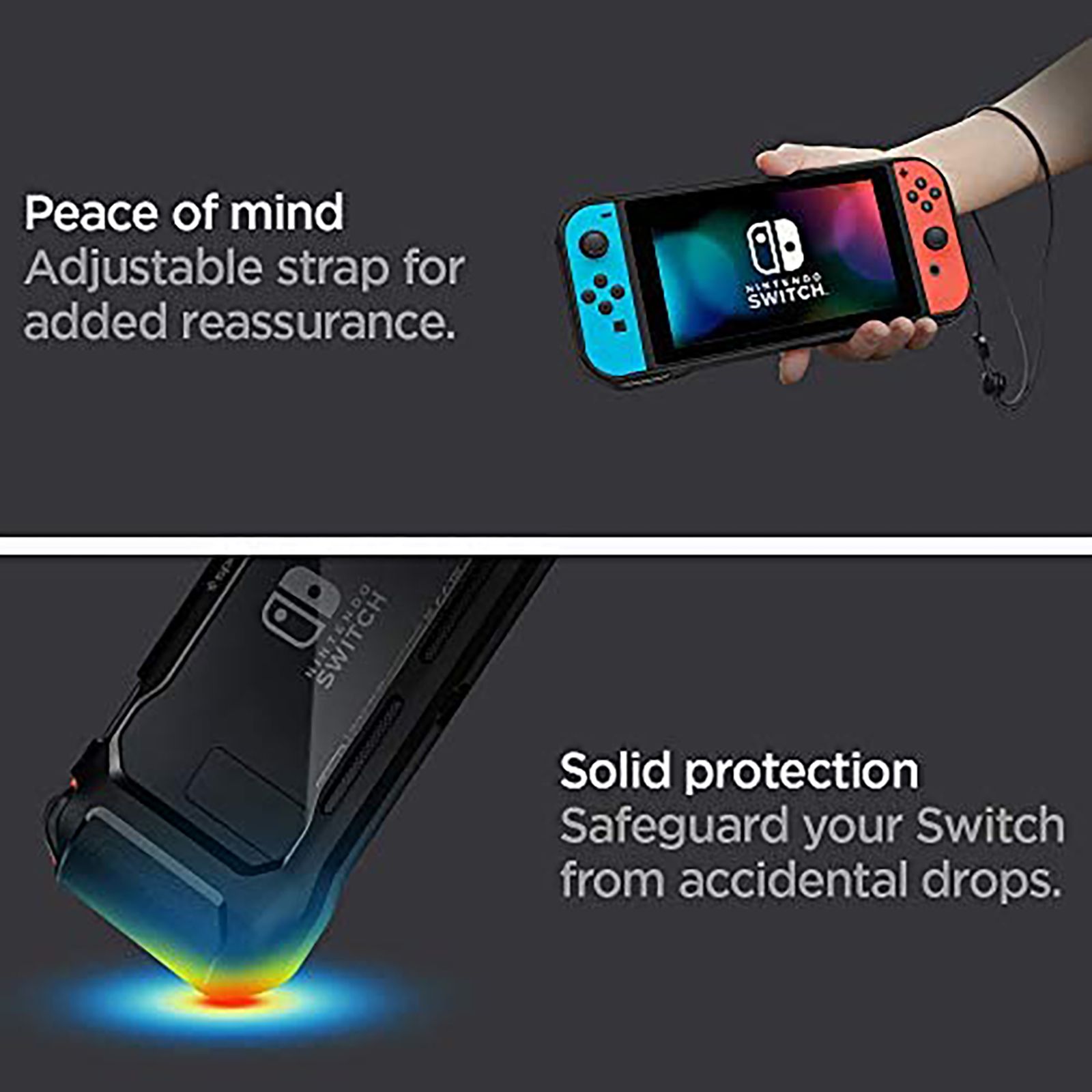 spigen Rugged Armor PC & TPU Back Case For Nintendo Switch (Added Texture Around Control Stations, ACS01228, Matte Black)_3