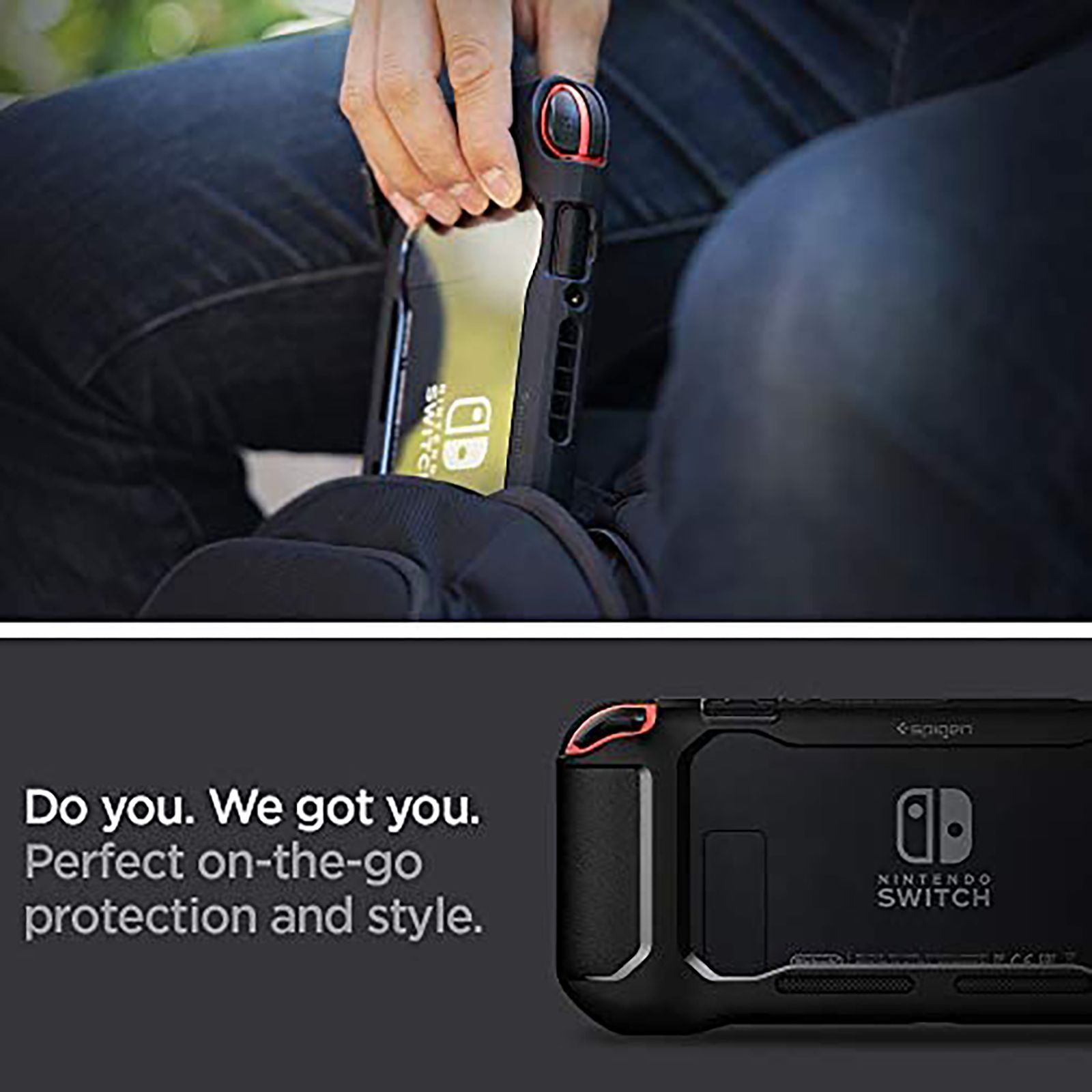 spigen Rugged Armor PC & TPU Back Case For Nintendo Switch (Added Texture Around Control Stations, ACS01228, Matte Black)_7