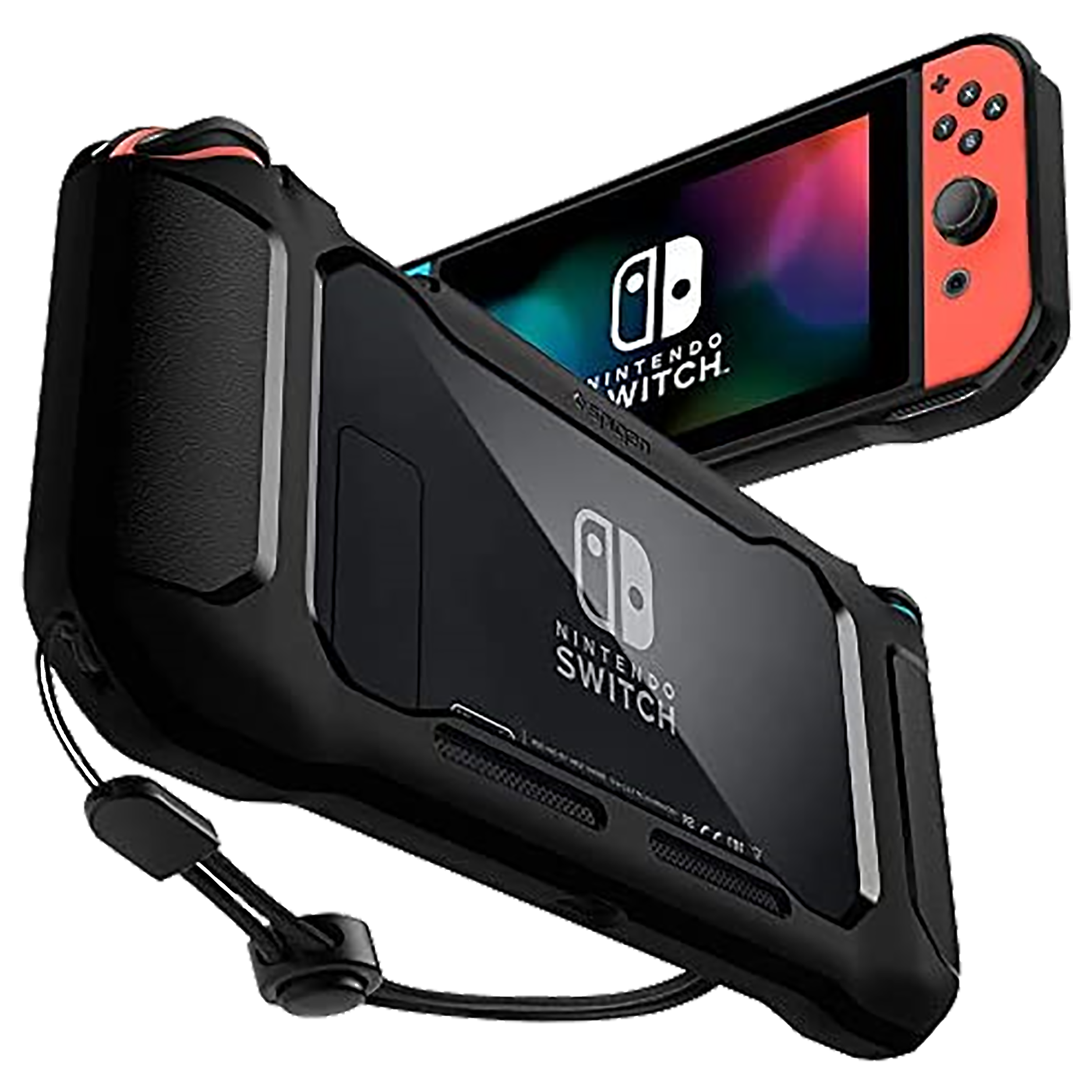 spigen Rugged Armor PC & TPU Back Case For Nintendo Switch (Added Texture Around Control Stations, ACS01228, Matte Black)_1