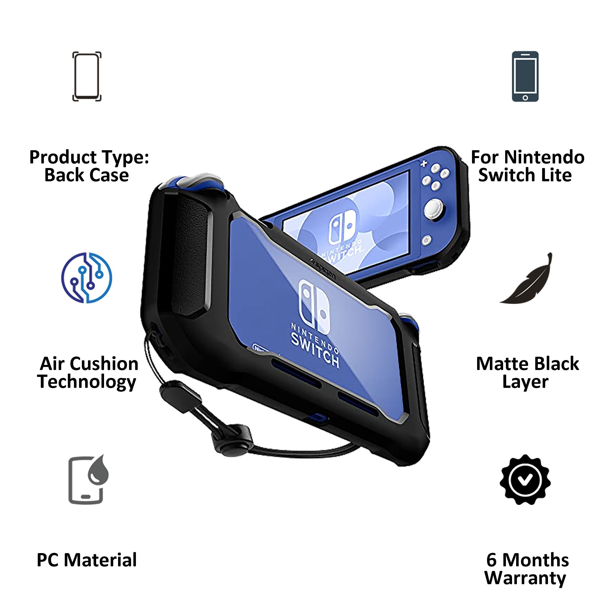 spigen Rugged Armor Back Case For Nintendo Switch Lite (Raised Bumper Guard, ACS00212, Matte Black)_2