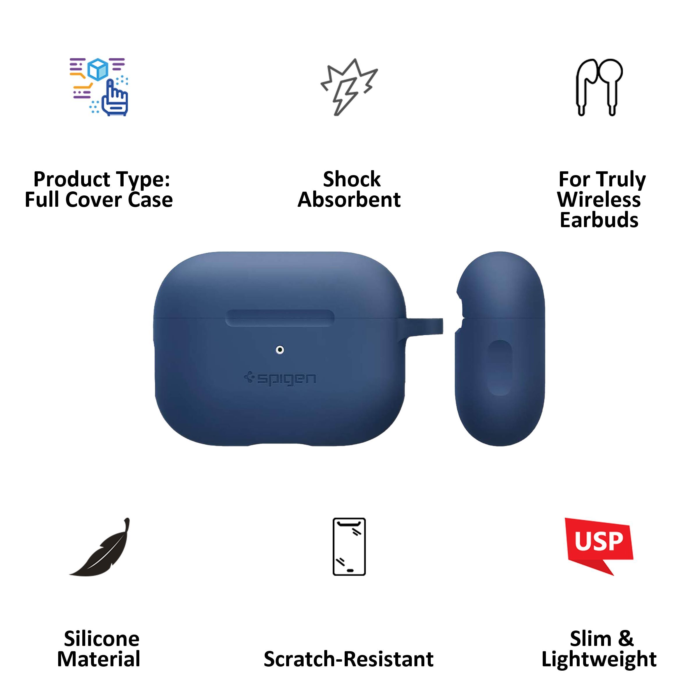 spigen Silicone Fit Full Cover Case (For Airpods Pro (2019), ASD02169, Deep Blue)_2