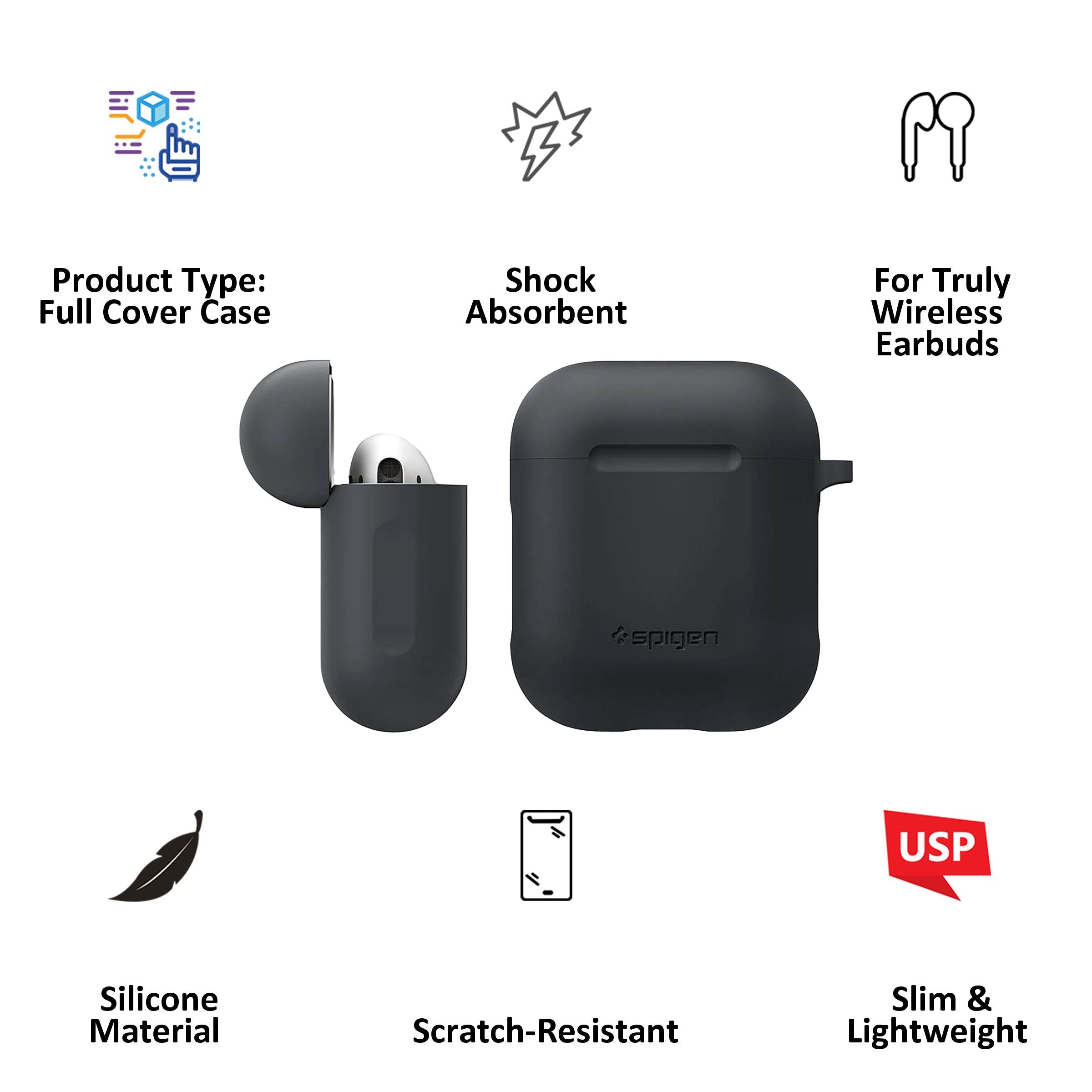 spigen Silicone Fit Full Cover Case (For Airpods 1/Airpods 2, 066CS24811, Charcoal)_2
