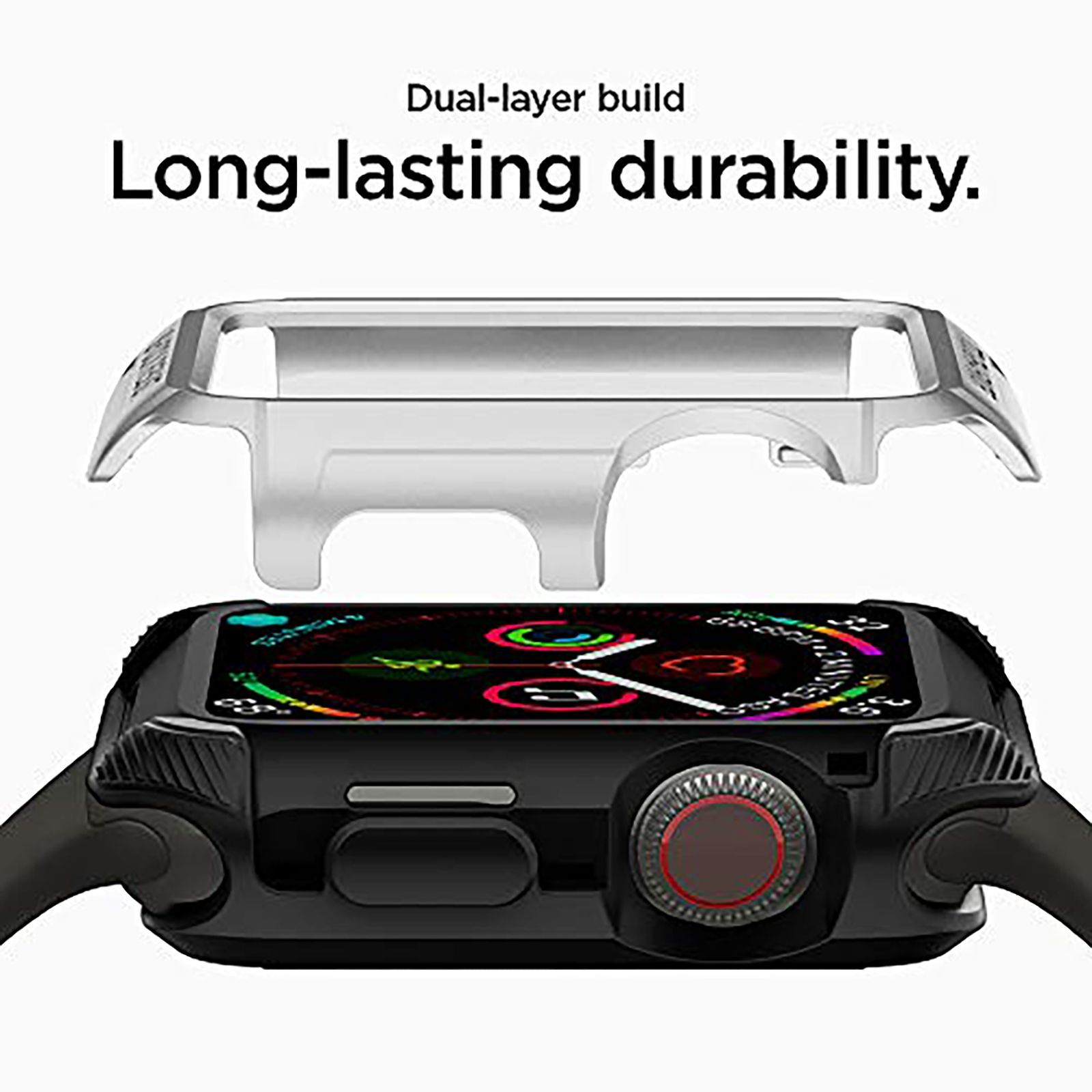 Spigen Tough Armor TPU & Polycarbonate Case Cover for Apple Watch Series SE 2, SE, 6, 5 & 4 (44mm) (Dual Layered with Shock Absorbent, Silver)_15