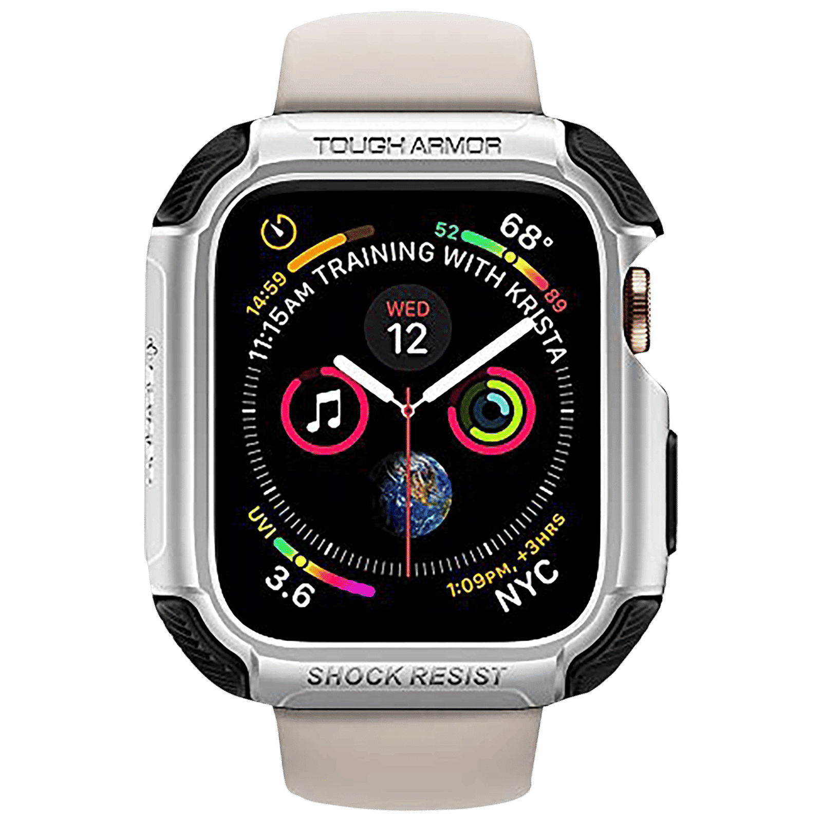 Spigen Tough Armor TPU & Polycarbonate Case Cover for Apple Watch Series SE 2, SE, 6, 5 & 4 (44mm) (Dual Layered with Shock Absorbent, Silver)_3