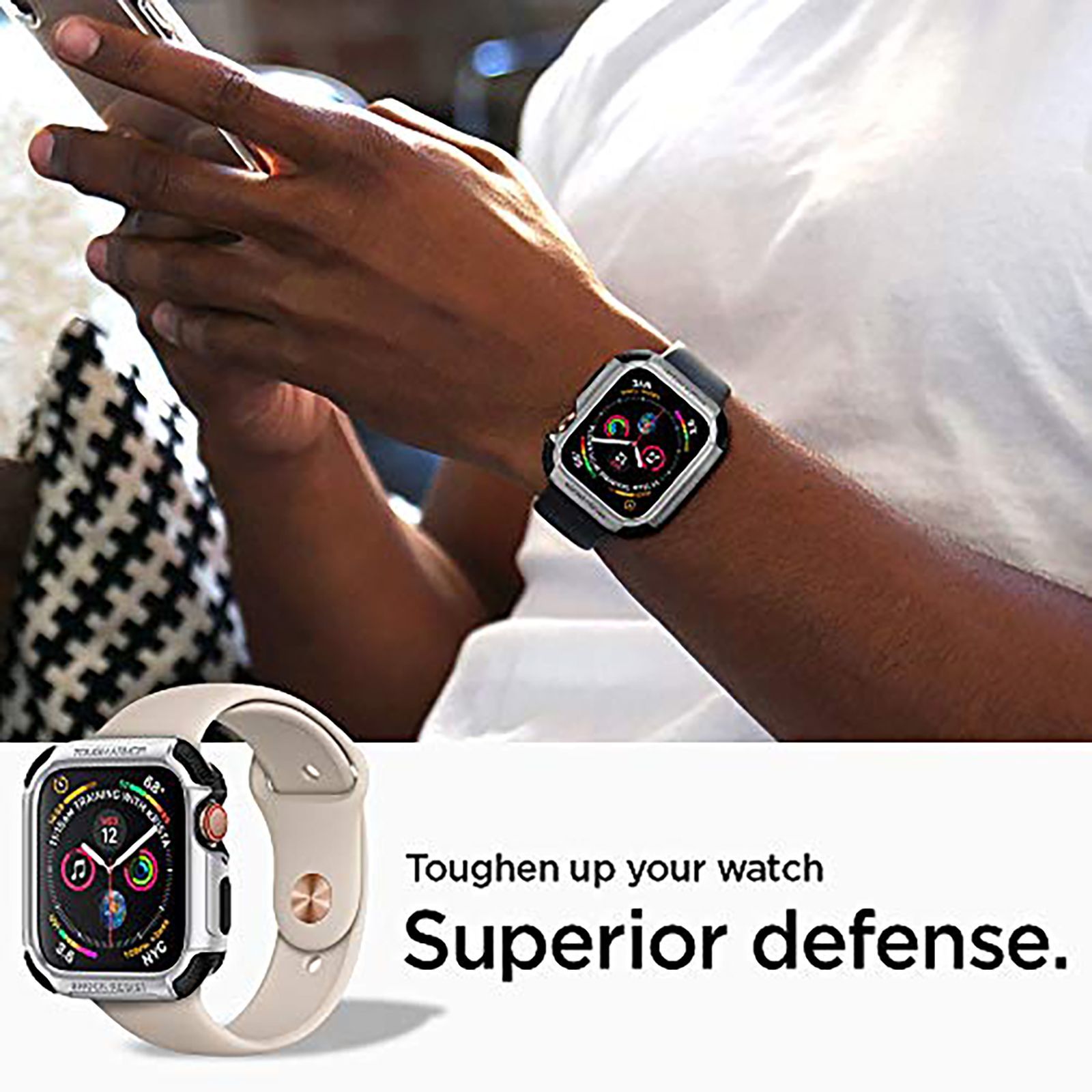 Spigen Tough Armor TPU & Polycarbonate Case Cover for Apple Watch Series SE 2, SE, 6, 5 & 4 (44mm) (Dual Layered with Shock Absorbent, Silver)_9