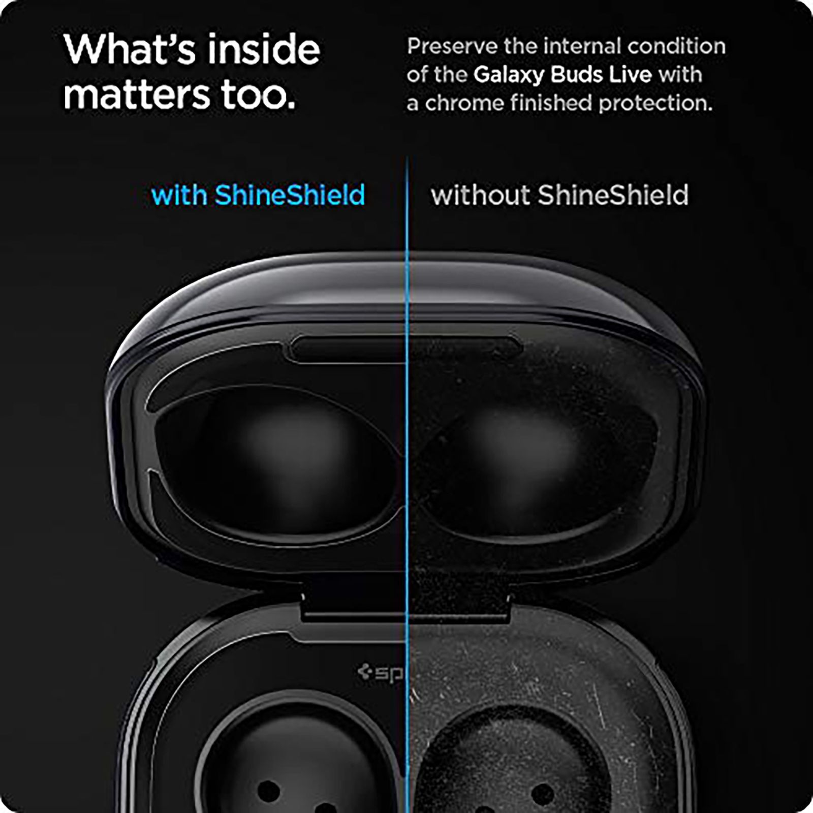 spigen Metal Sticker Shine Shield For Samsung Galaxy Buds Live (Made Of An Extremely Slim Metal, ASD02067, Metallic Black)_5