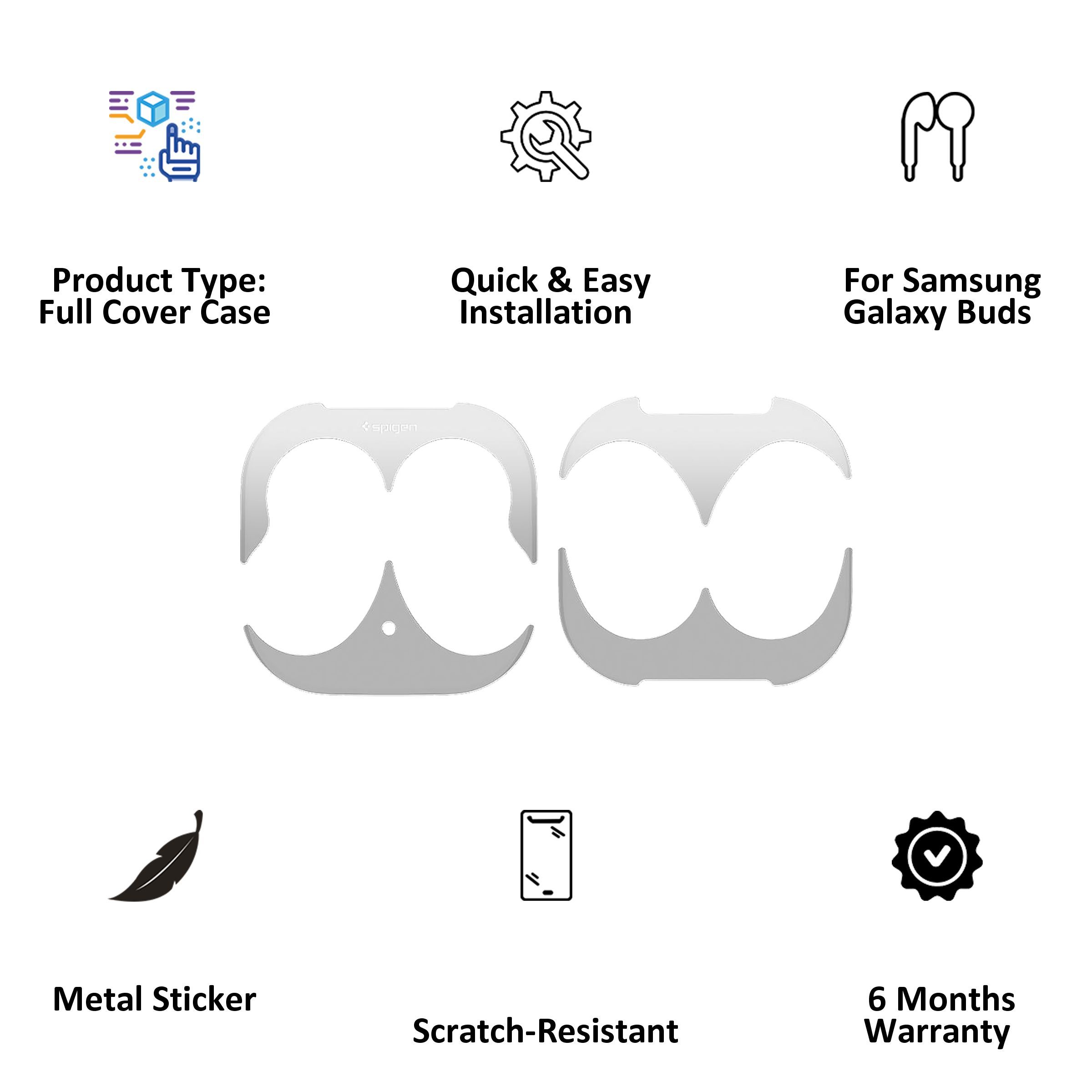 spigen Shine Shield Metal Sticker For Galaxy Buds (Hassle-Free Application, ASD01312, Metallic Silver)_2