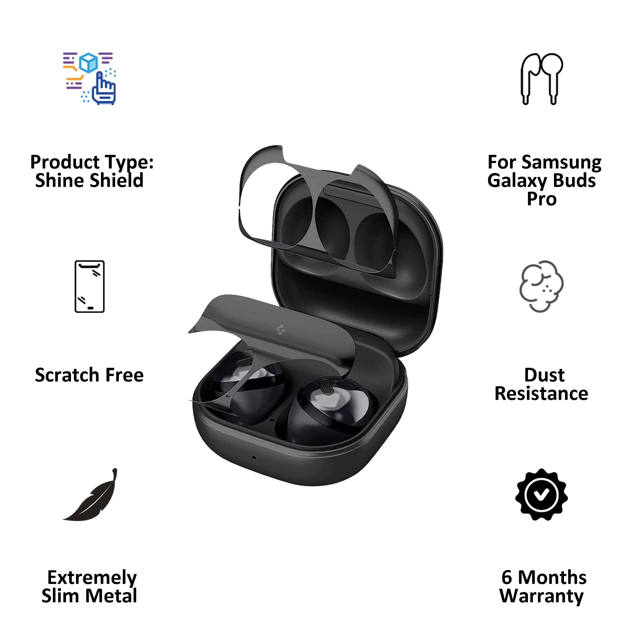 spigen Metal Sticker Shine Shield For Samsung Galaxy Buds Pro (Made Of An Extremely Slim Metal, ASD02938, Gunmetal)_2