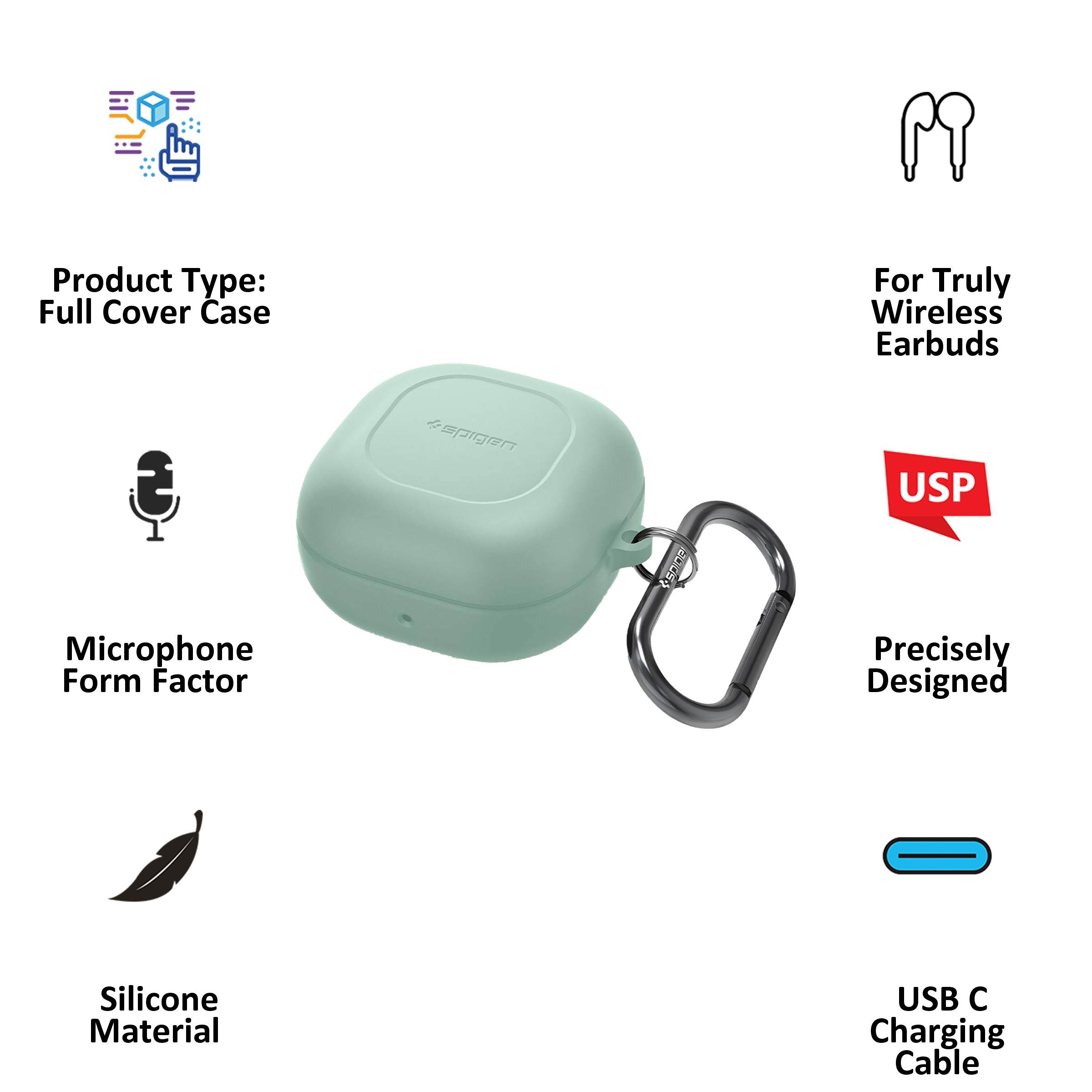 spigen Silicone Fit Full Cover Case (For Galaxy Buds 2 (2021)/Galaxy Buds Pro (2021)/Galaxy Buds Live (2020), ASD02110, Apple Mint)_2