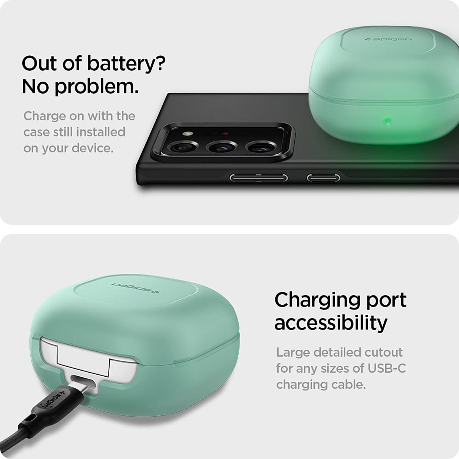 spigen Silicone Fit Full Cover Case (For Galaxy Buds 2 (2021)/Galaxy Buds Pro (2021)/Galaxy Buds Live (2020), ASD02110, Apple Mint)_4