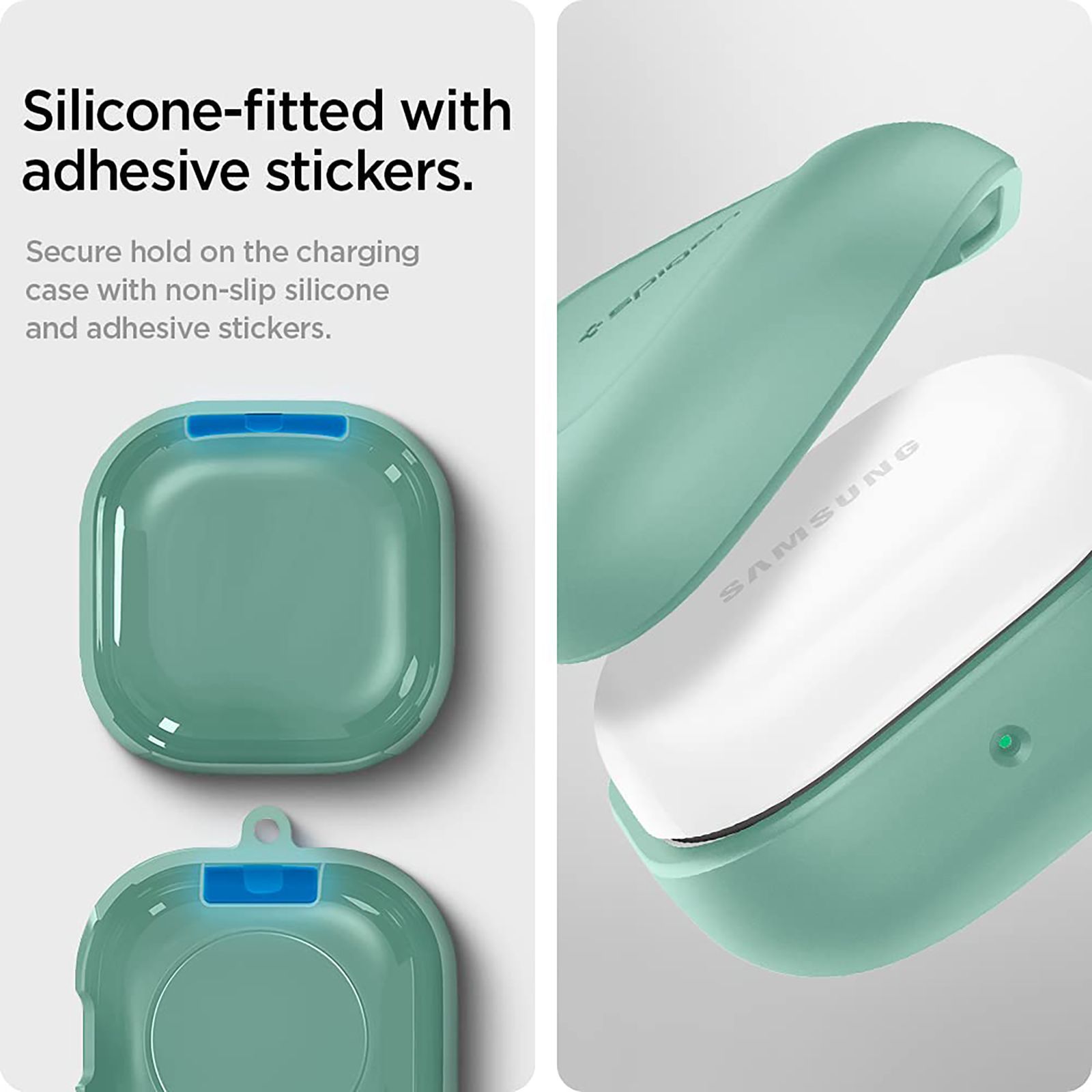 spigen Silicone Fit Full Cover Case (For Galaxy Buds 2 (2021)/Galaxy Buds Pro (2021)/Galaxy Buds Live (2020), ASD02110, Apple Mint)_5