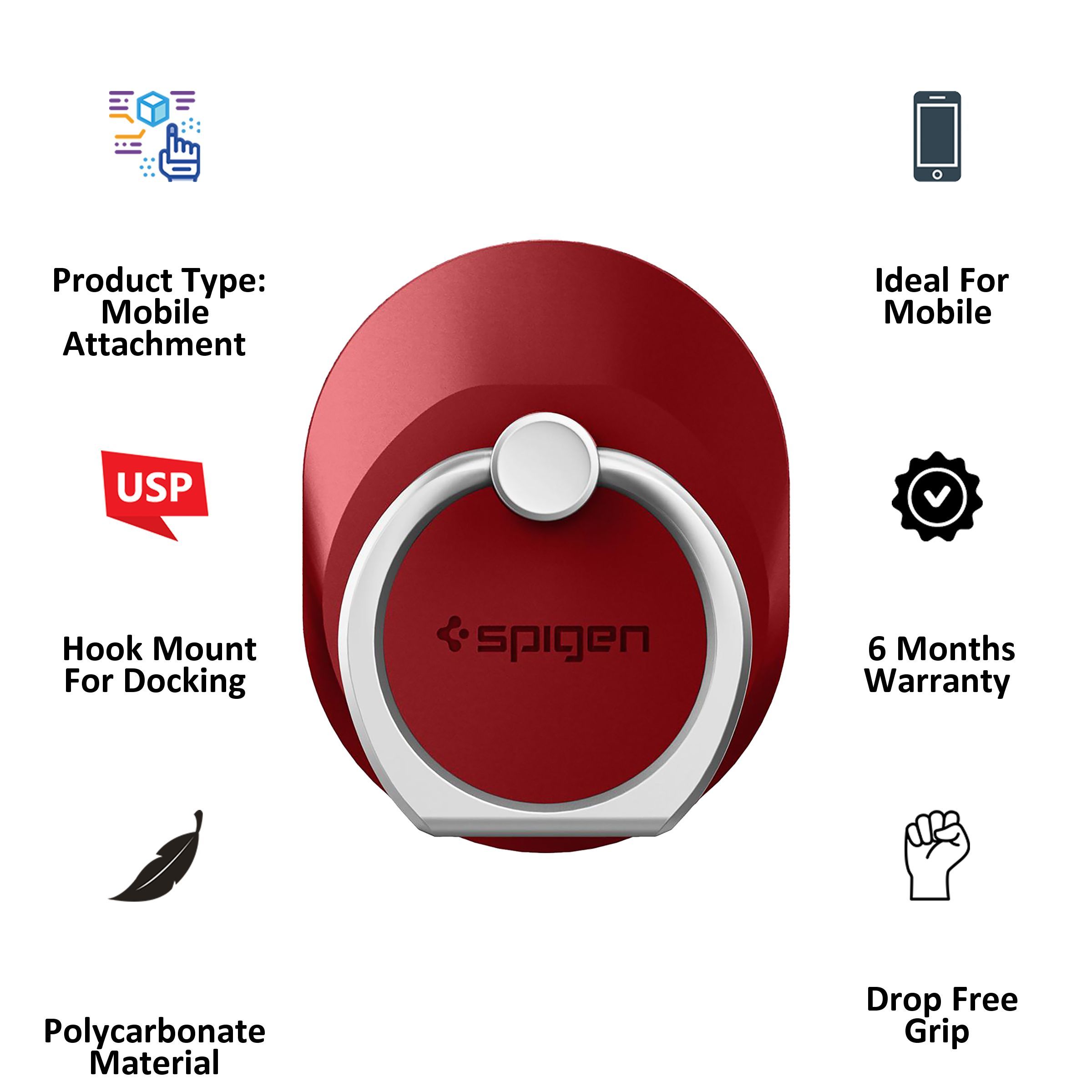 spigen Polycarbonate Mobile Attachment (Drop Free Grip, 000SR21950, Red)_4