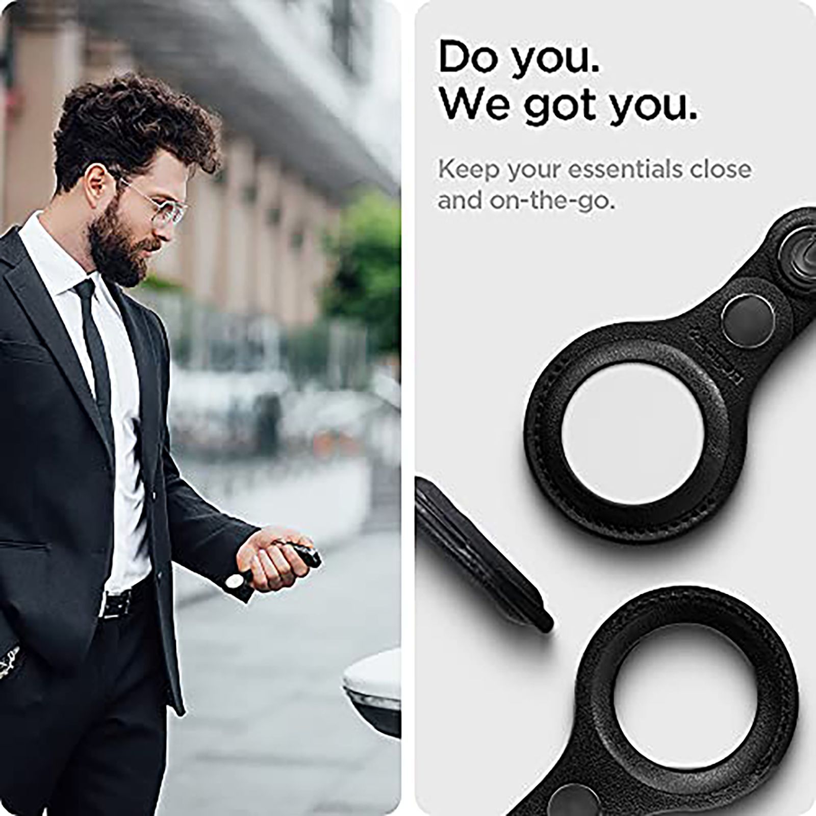 spigen Valentinus PU Leather Full Cover Case For Apple AirTag (Secure Button Closure With Cutouts, AMP01826, Black)_6