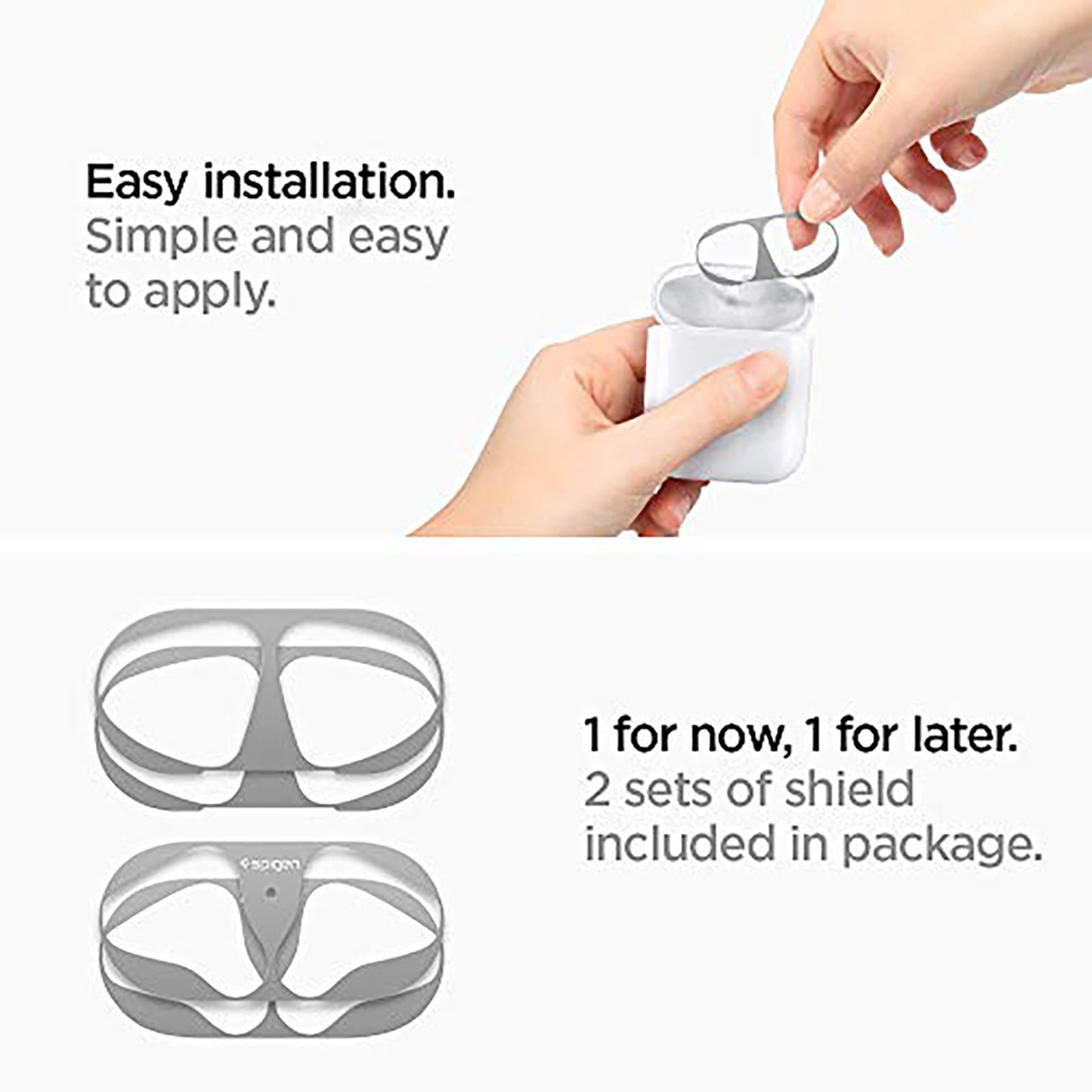 spigen Metal Sticker Shine Shield For Apple AirPods 1/2 (Metal Layer, ASD00213, Metallic Silver)_5