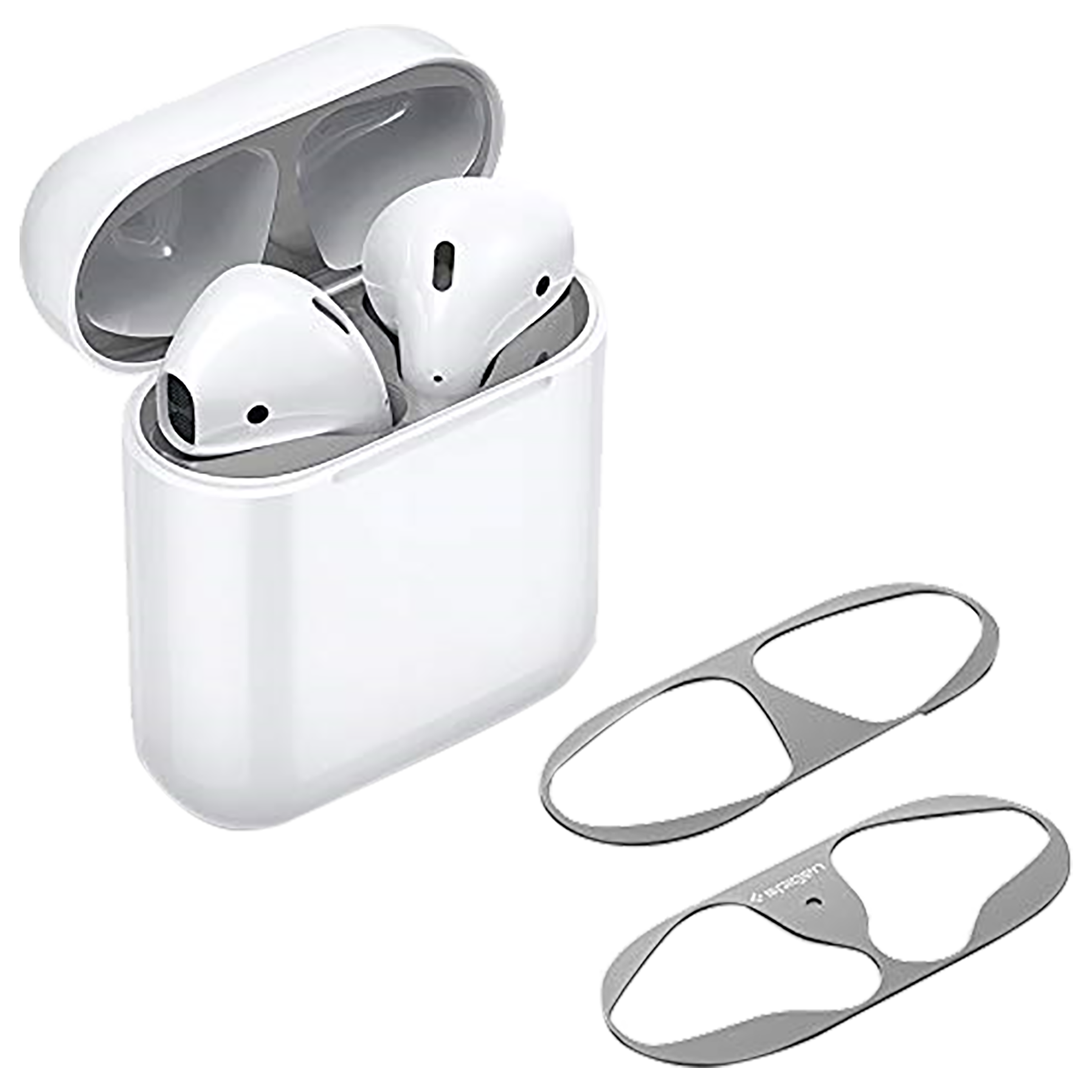 spigen Metal Sticker Shine Shield For Apple AirPods 1/2 (Metal Layer, ASD00213, Metallic Silver)_1