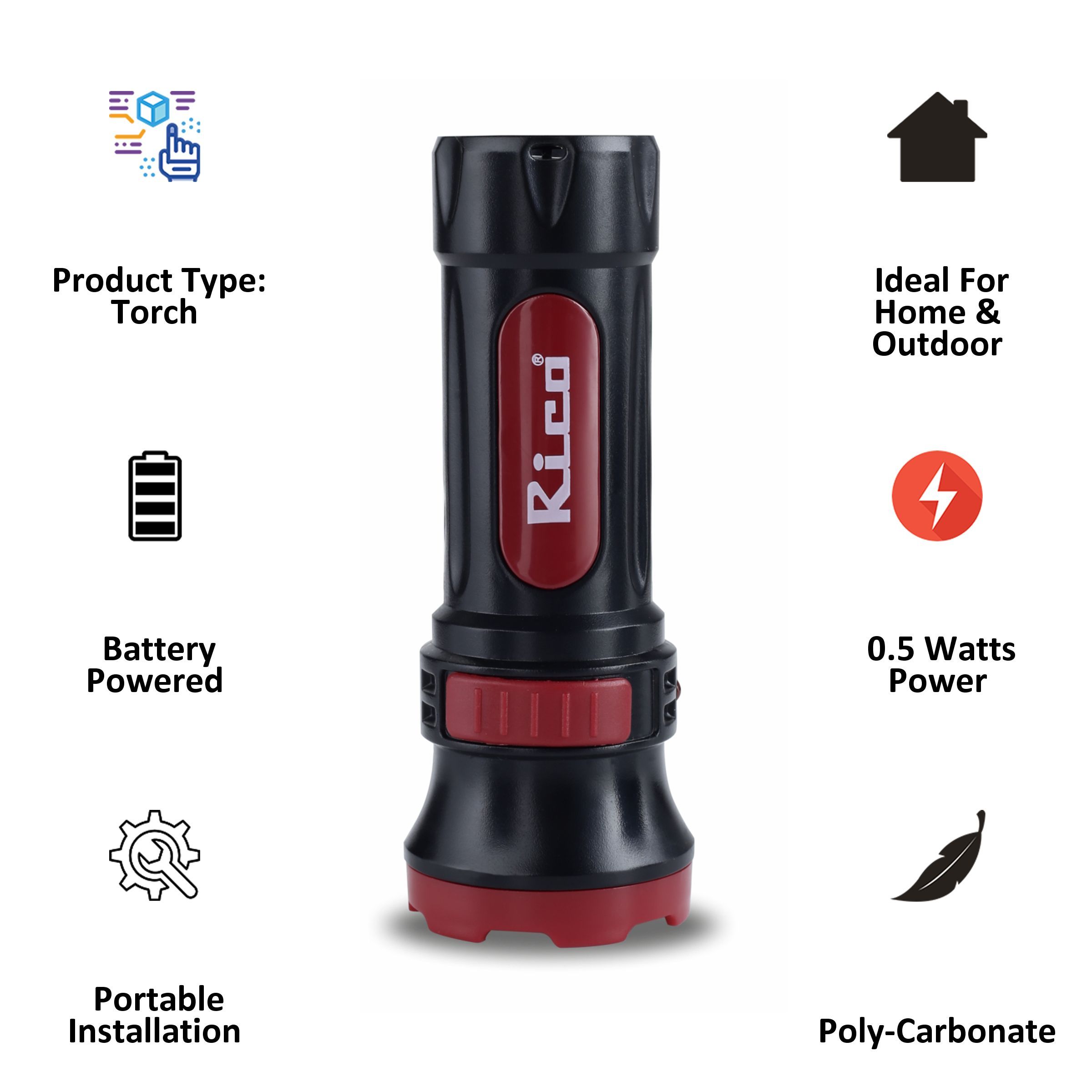 Rico 0.5 Watts LED Torch (Military Grade, RT1525, Red/Black) Rico 0.5 Watts LED Torch (Military Grade, RT1525, Red/Black)_3