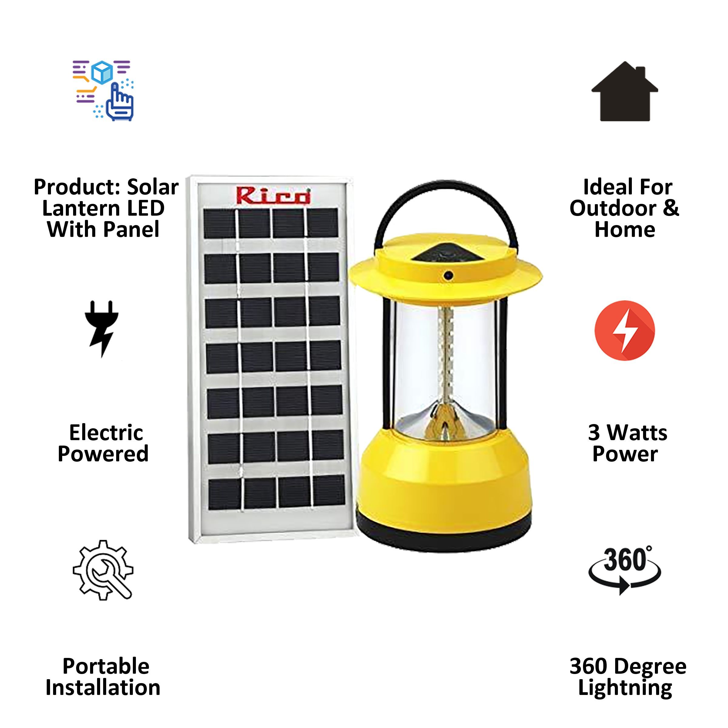 Rico 3 Watts Solar Lantern LED With Solar Panel (Rechargeable Solar LED Lantern, SL1528, Yellow) Rico 3 Watts Solar Lantern LED With Solar Panel (Rechargeable Solar LED Lantern, SL1528, Yellow)_3