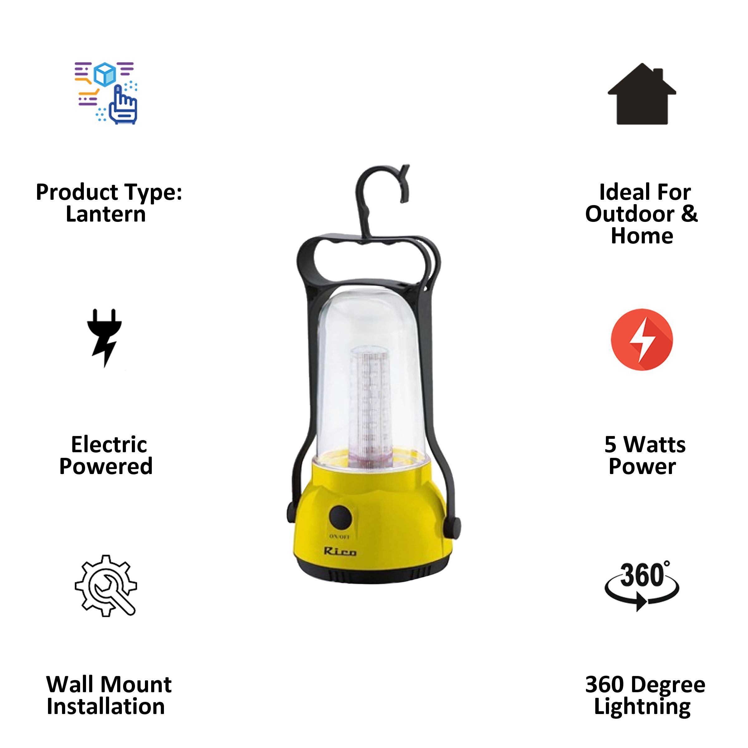 Rico 5 Watts Lantern (Rechargeable LED Lantern, EL1506, Yellow)_3
