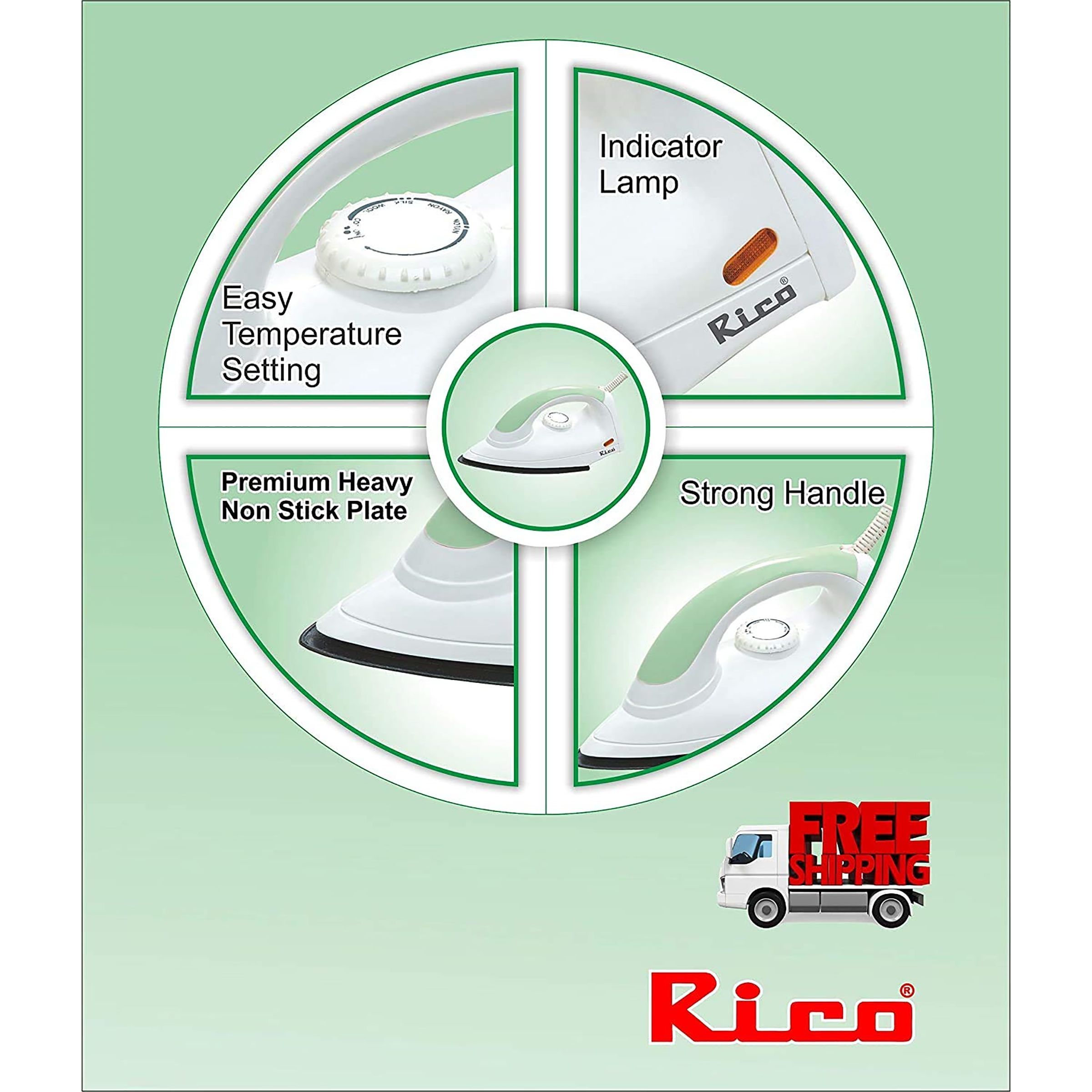 Rico AI08 1000 Watts Dry Iron (Easy gliding, White)_6