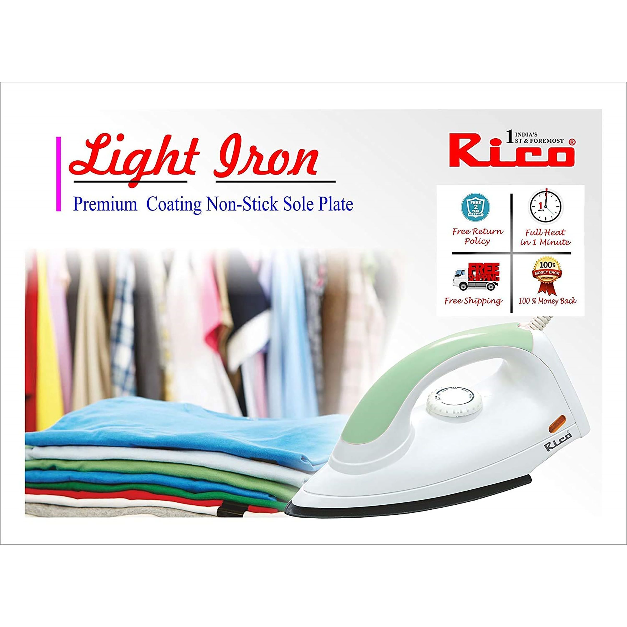 Rico AI08 1000 Watts Dry Iron (Easy gliding, White)_7