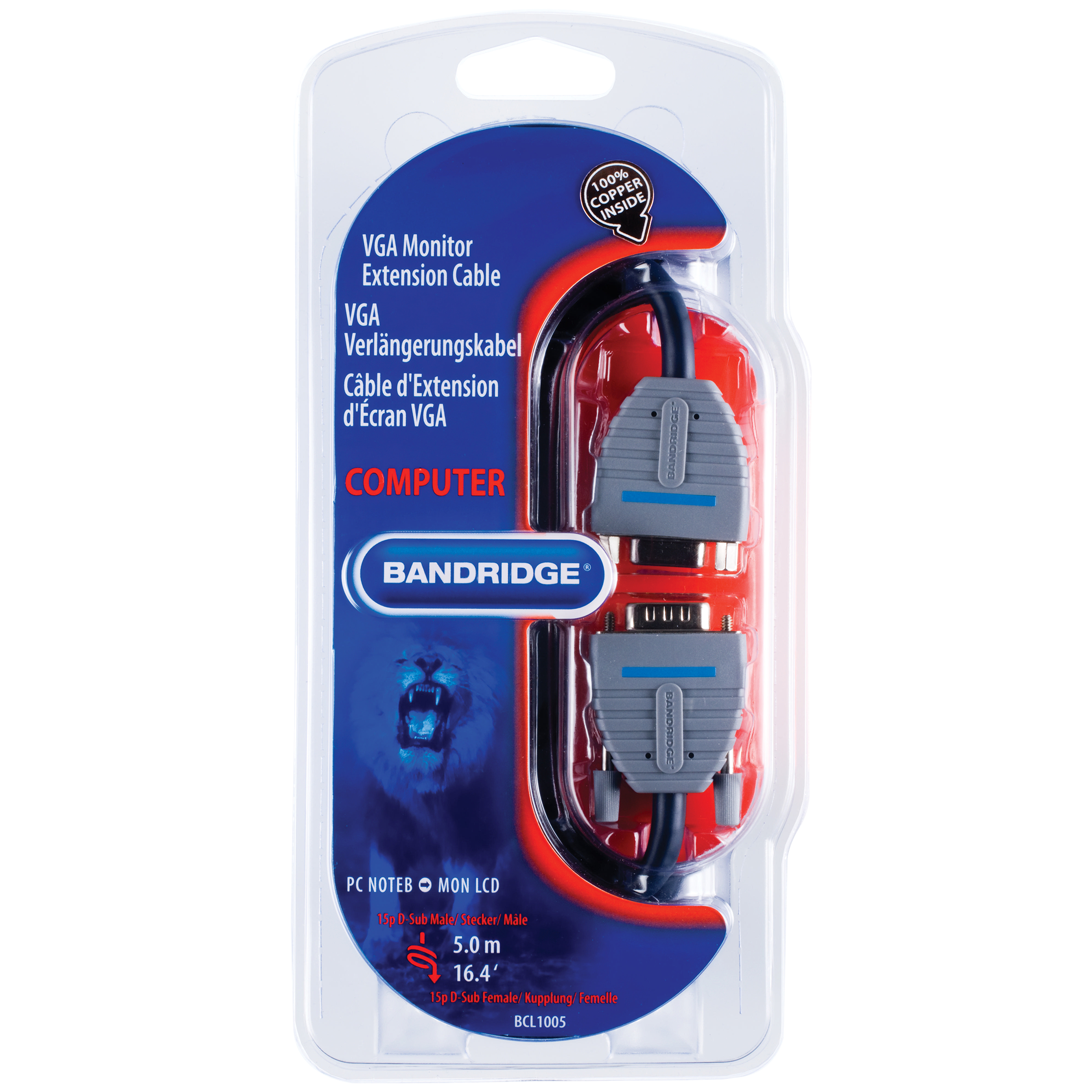 Bandridge BCL1005 PVC 5 Meter VGA to VGA Extension VGA Cable (High Resolution, Blue)_7