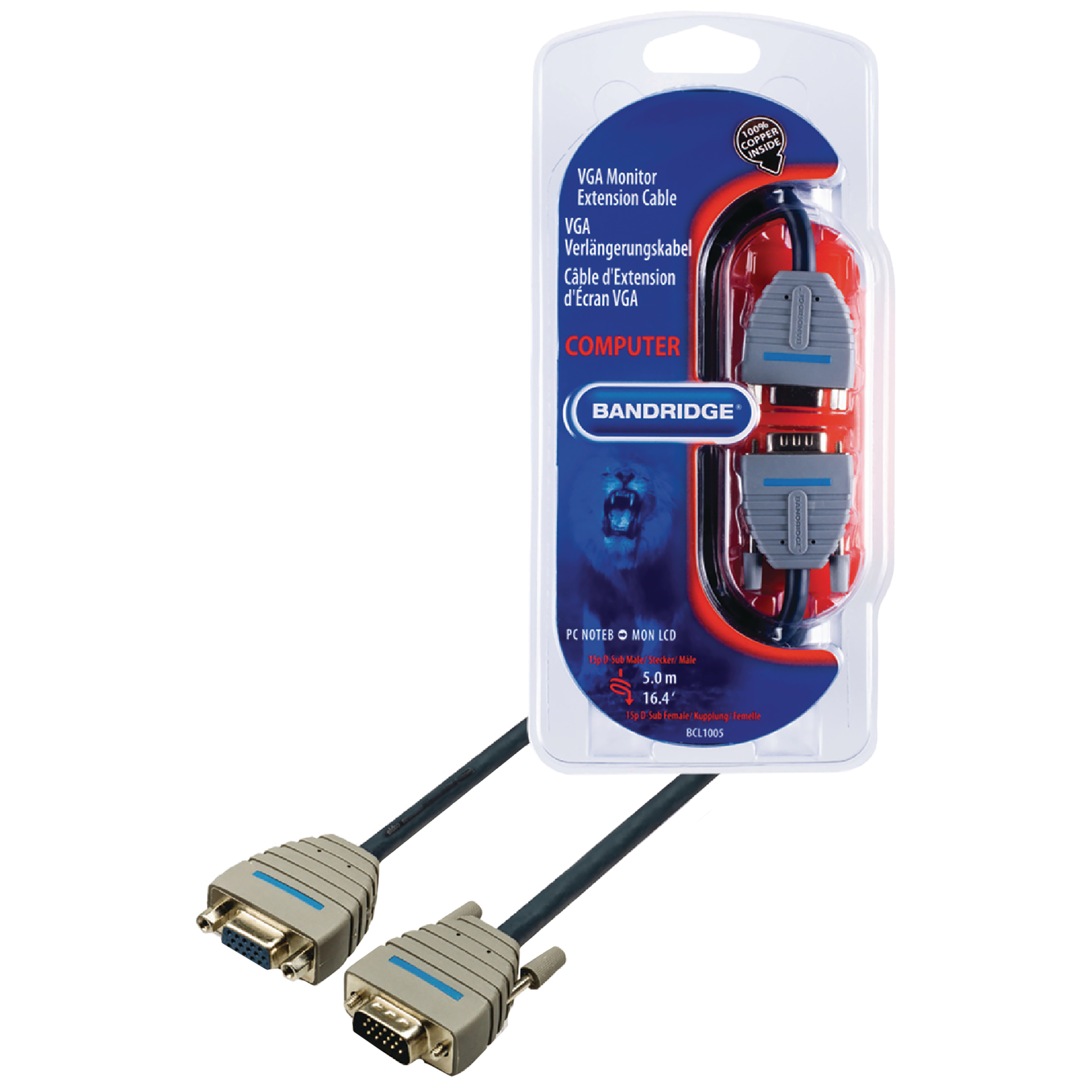 Bandridge BCL1005 PVC 5 Meter VGA to VGA Extension VGA Cable (High Resolution, Blue)_1