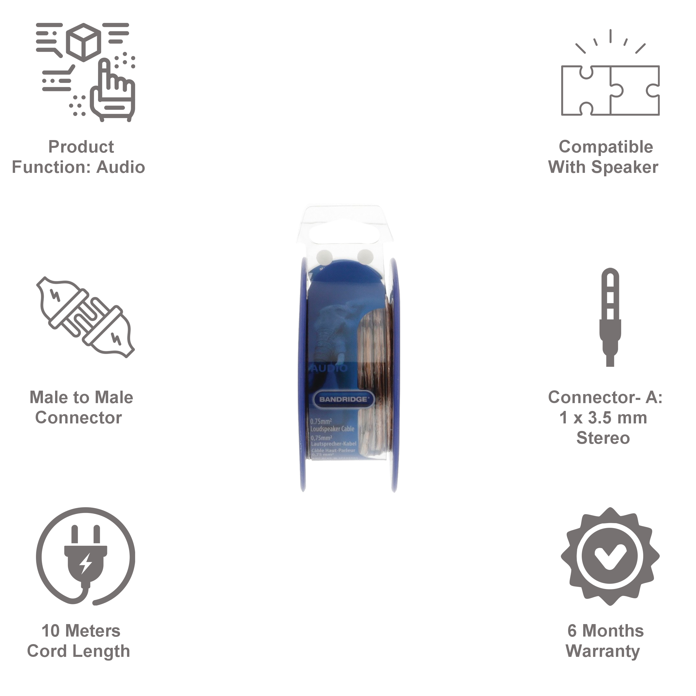 Bandridge PVC 10 Meter Speaker Cable Reel (OFC Conductor, BRM0710, Transparent)_5