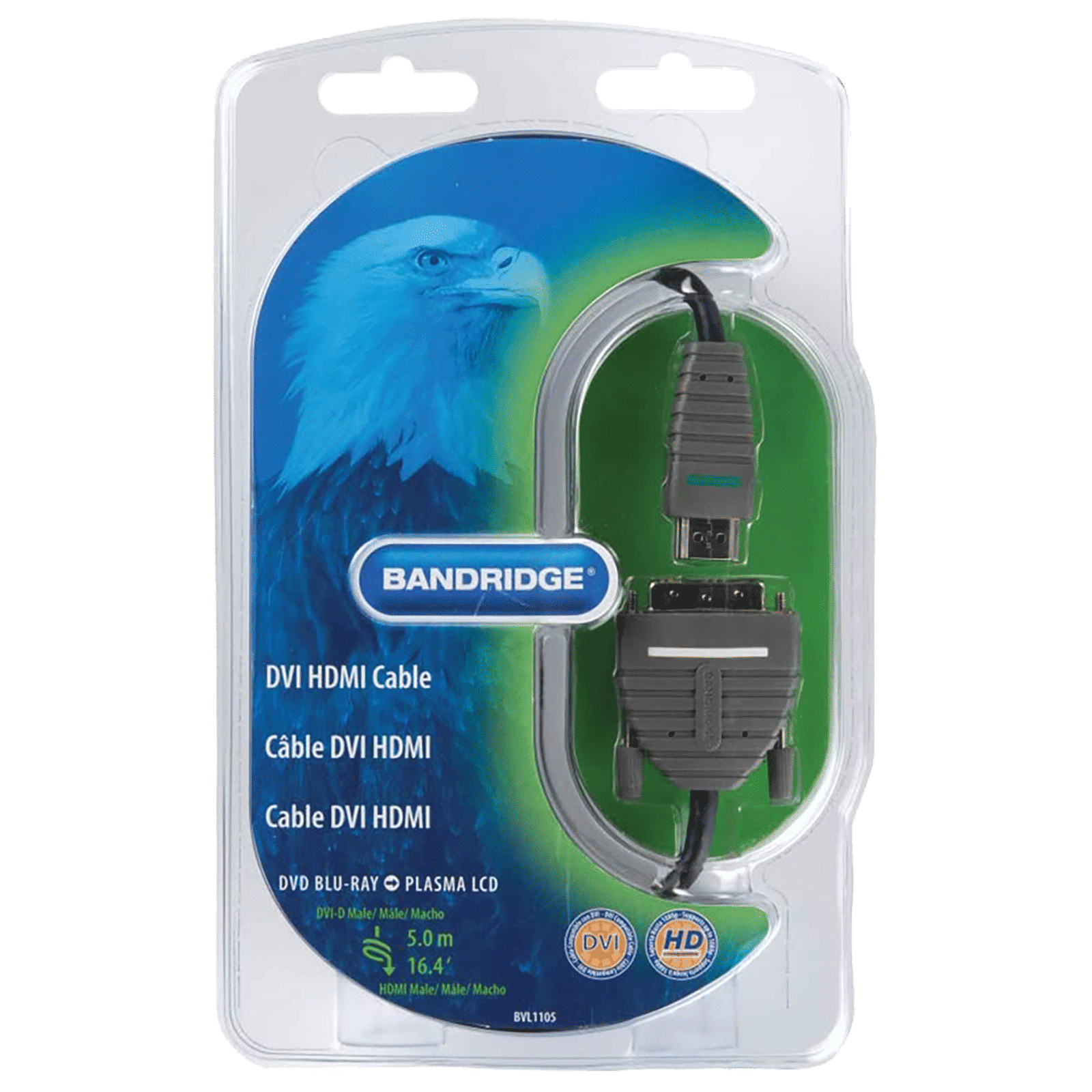 Bandridge BVL1105 5 Meter HDMI to DVI-D 24+1-Pin Audio & Video HDMI Cable/DVI Cable (Round Cable Design, Blue)_7