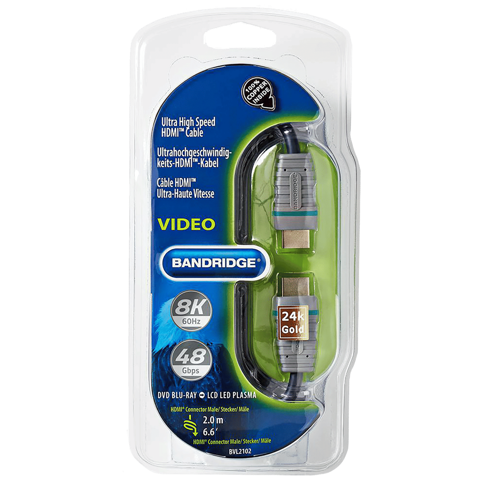 Bandridge BVL2102 2 Meter HDMI to HDMI Audio & Video HDMI Cable (Low Electro-Magnetic Interference, Blue)_5