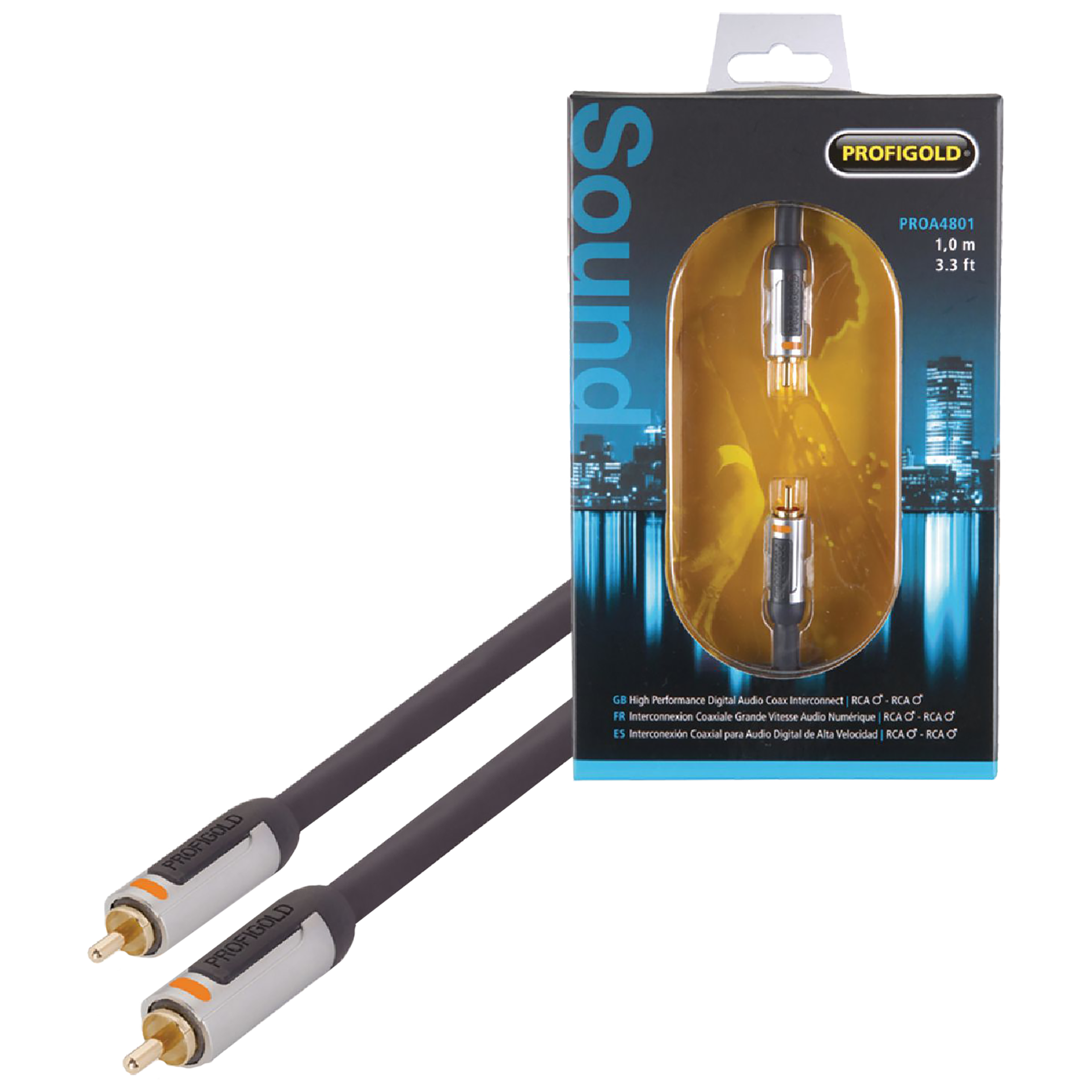 PROFIGOLD PROA4801 RCA to RCA 1 Meter Audio Cable (Colour Coded Plugs, Anthracite)_1
