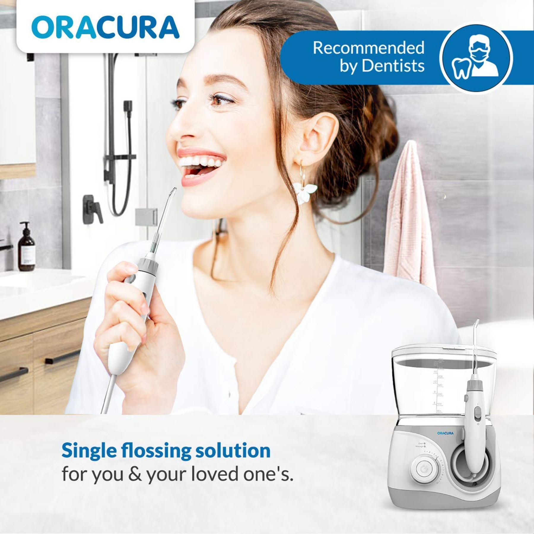 ORACURA Tabletop Plus Dental Floss for Unisex (10 Adjustable Water Pressure, OC300, White)_10