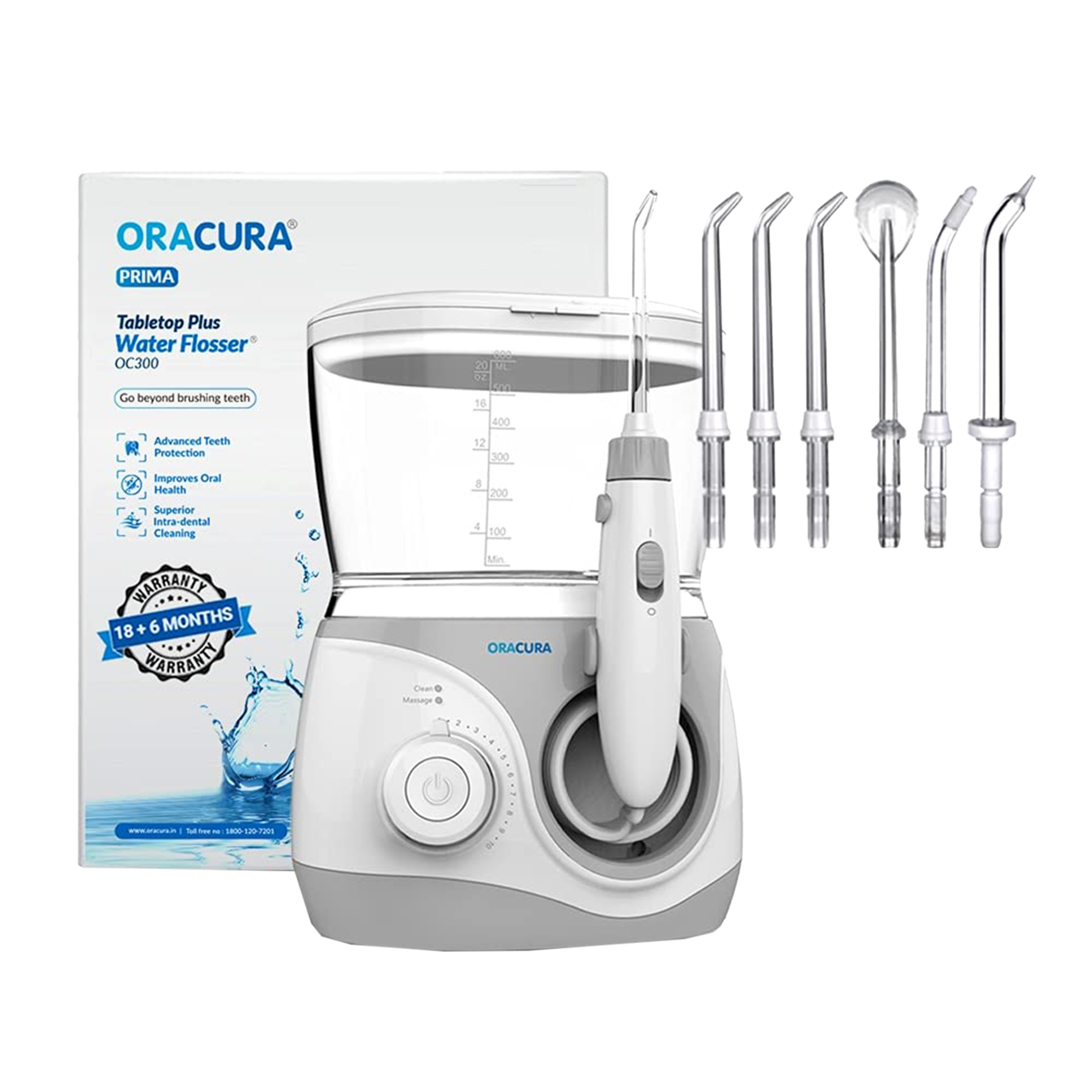 ORACURA Tabletop Plus Dental Floss for Unisex (10 Adjustable Water Pressure, OC300, White)_1