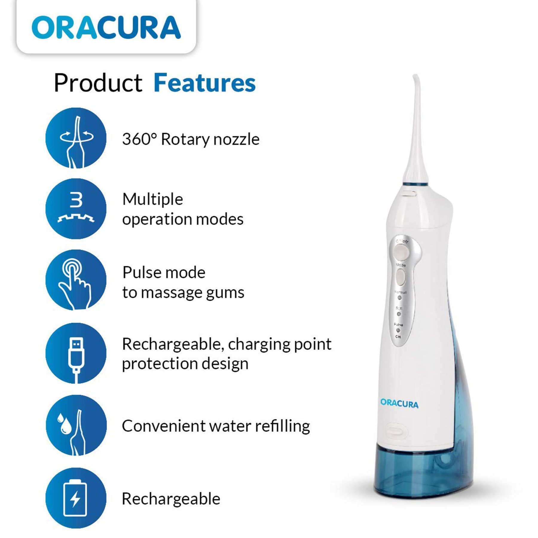 ORACURA Smart Dental Floss for Unisex (3 Custom Modes, OC100, White)_5