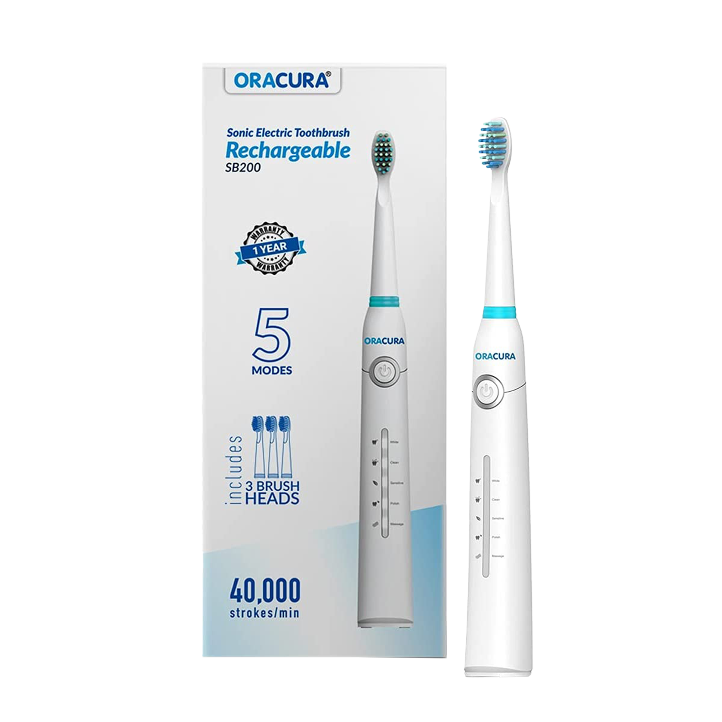 ORACURA Electric Toothbrush for Unisex (Superior Gum Protection, SB200W, White)_1